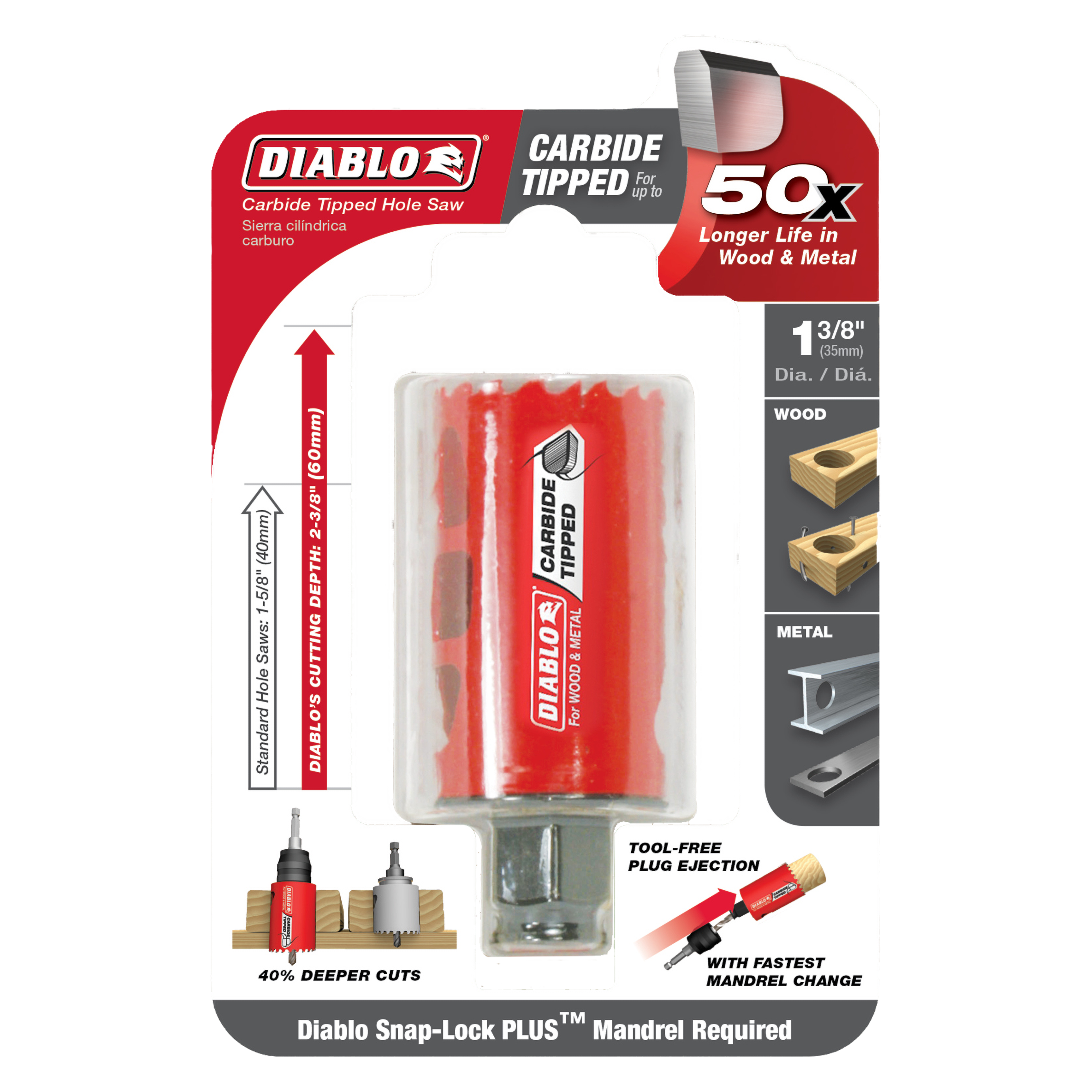 Diablo DHS1375CT 1-3/8" Carbide Teeth Hole Saw for Wood and Metal