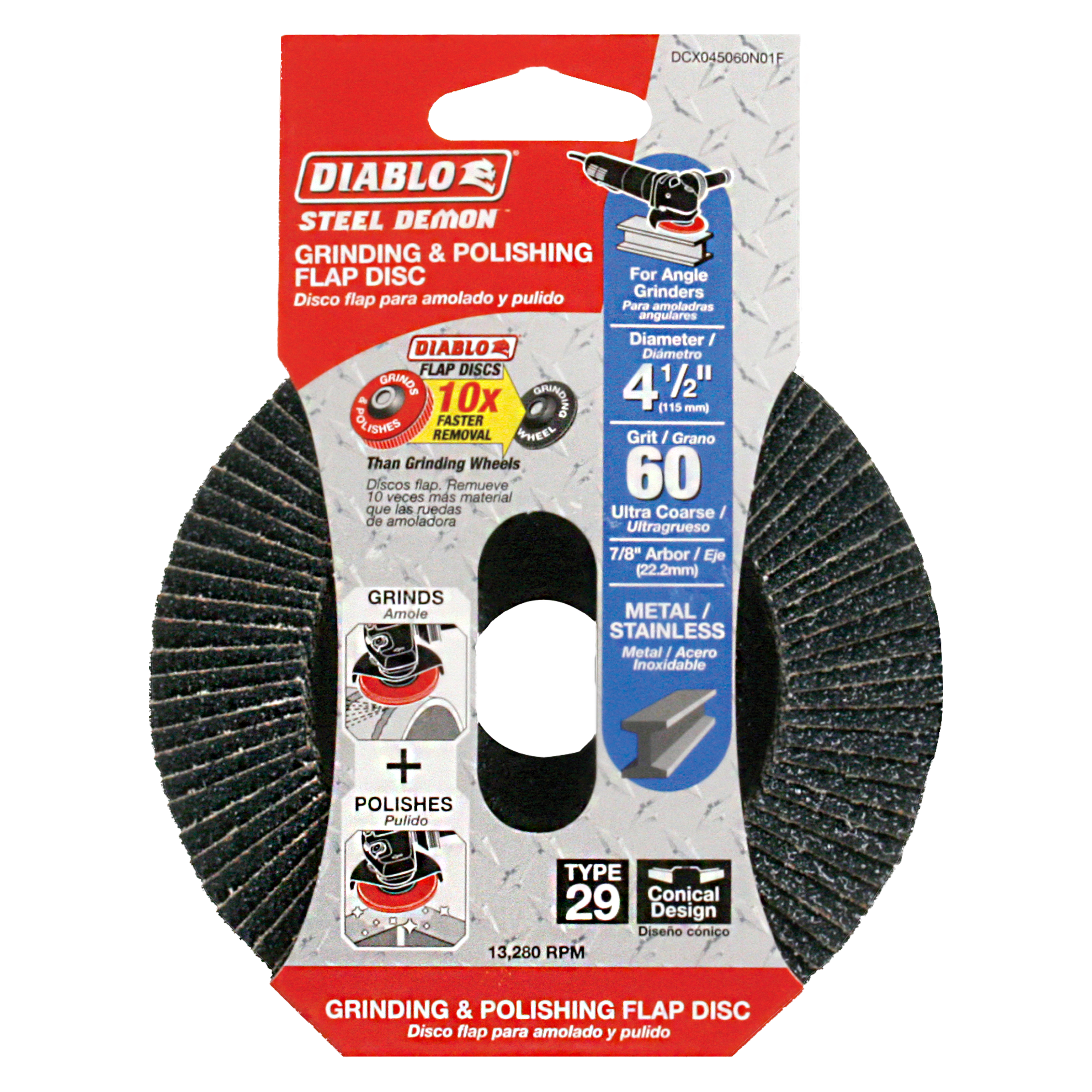 Diablo DCX045060N01F 4-1/2" 60-Grit Type 29 Steel Demon™ Flap Disc for Metal