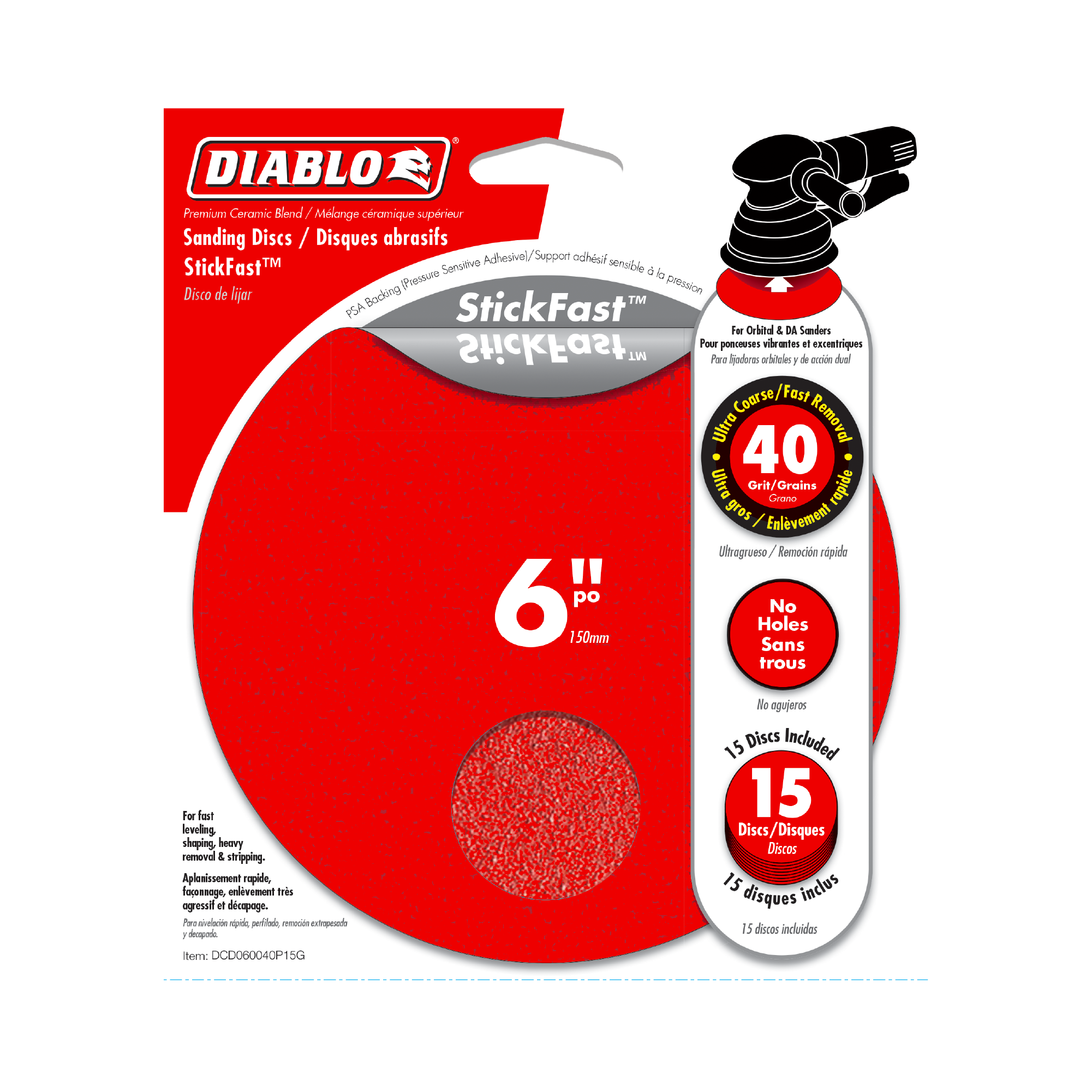 Diablo DCD060040P15G 6" 40-Grit StickFast™ ROS Sanding Discs (15-Pack)