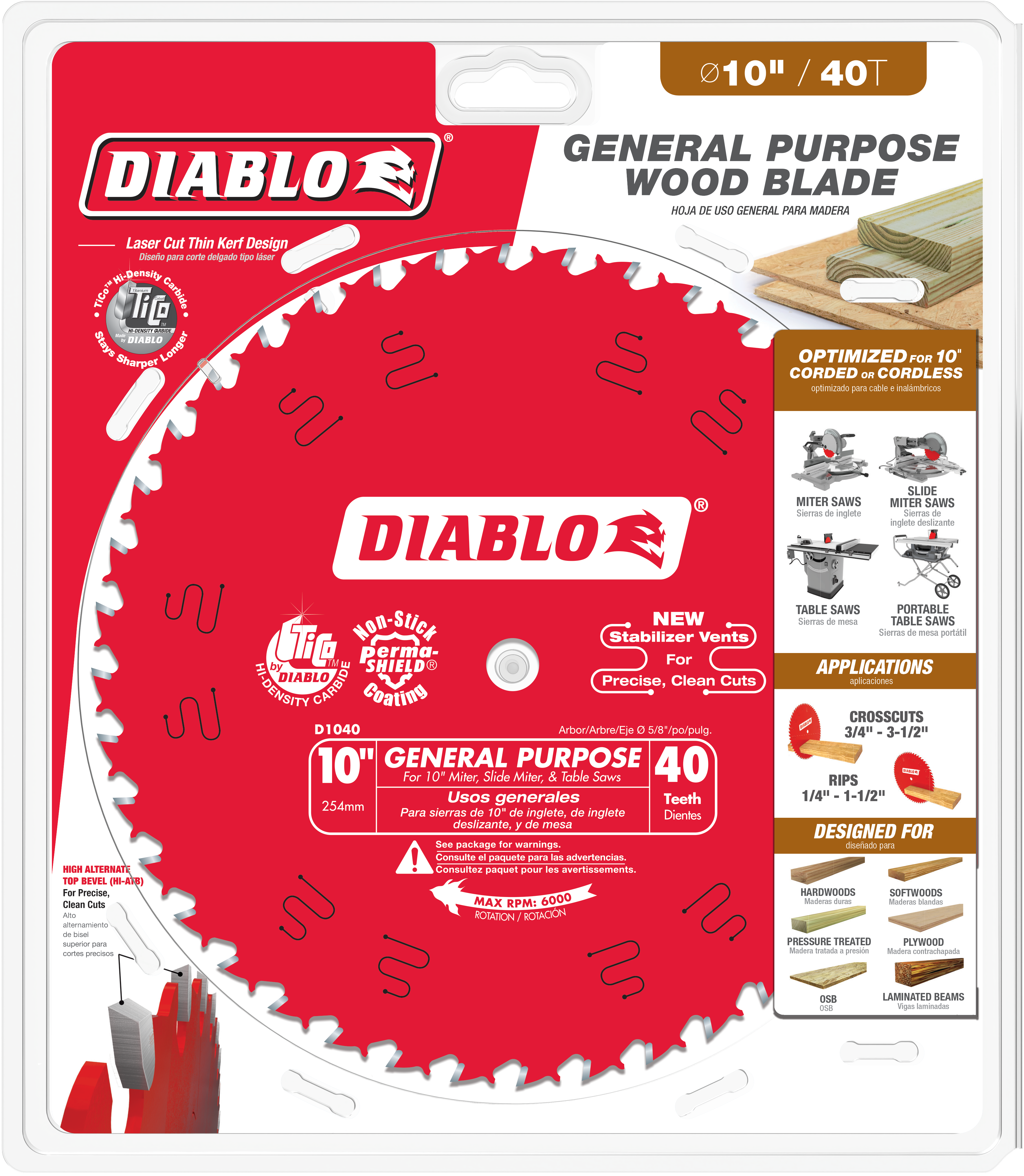 Diablo D1040X 10" x 40-Teeth General Purpose Saw Blade for Wood