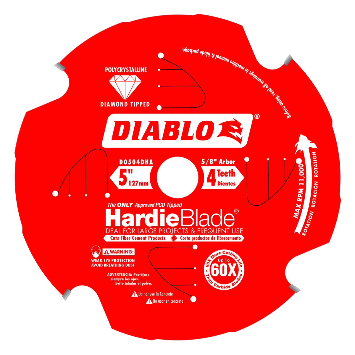 Diablo D0504DHA 5" x 4 Tooth (PCD) Fiber Cement HardieBlade