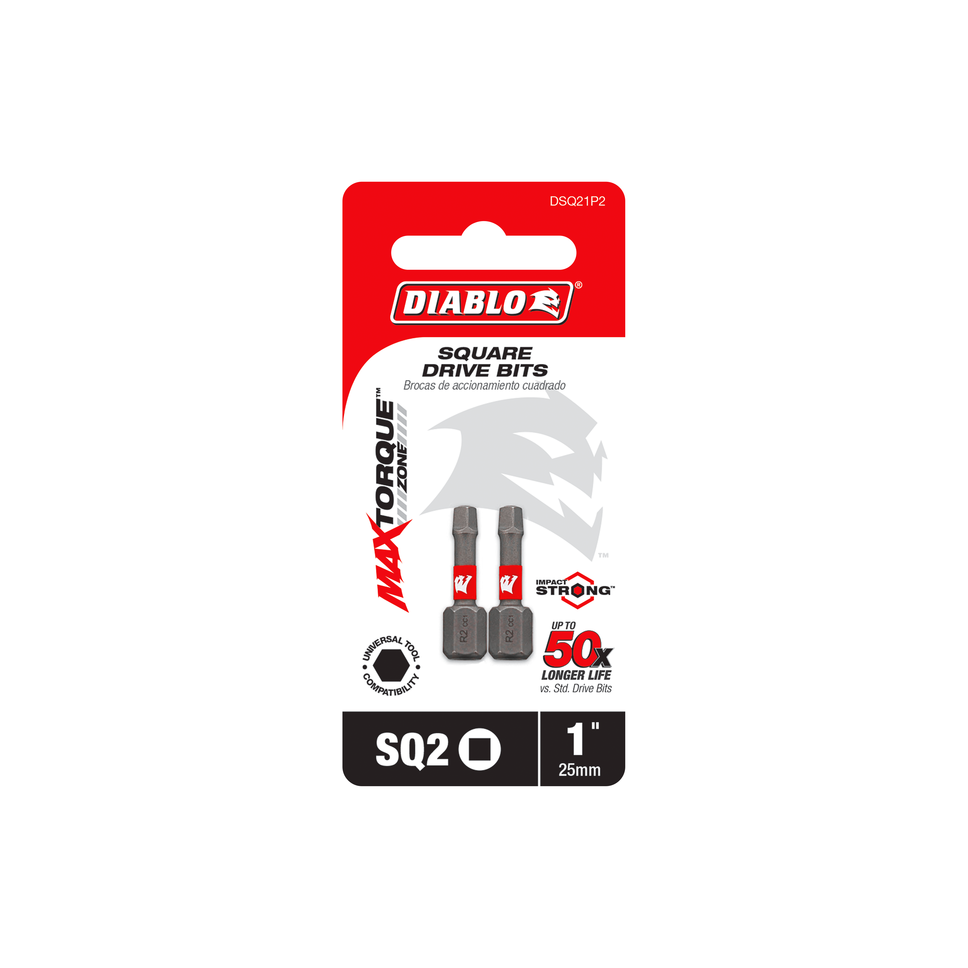 Diablo DSQ21P2 1" #2 Square Drive Bits (2-Pack)