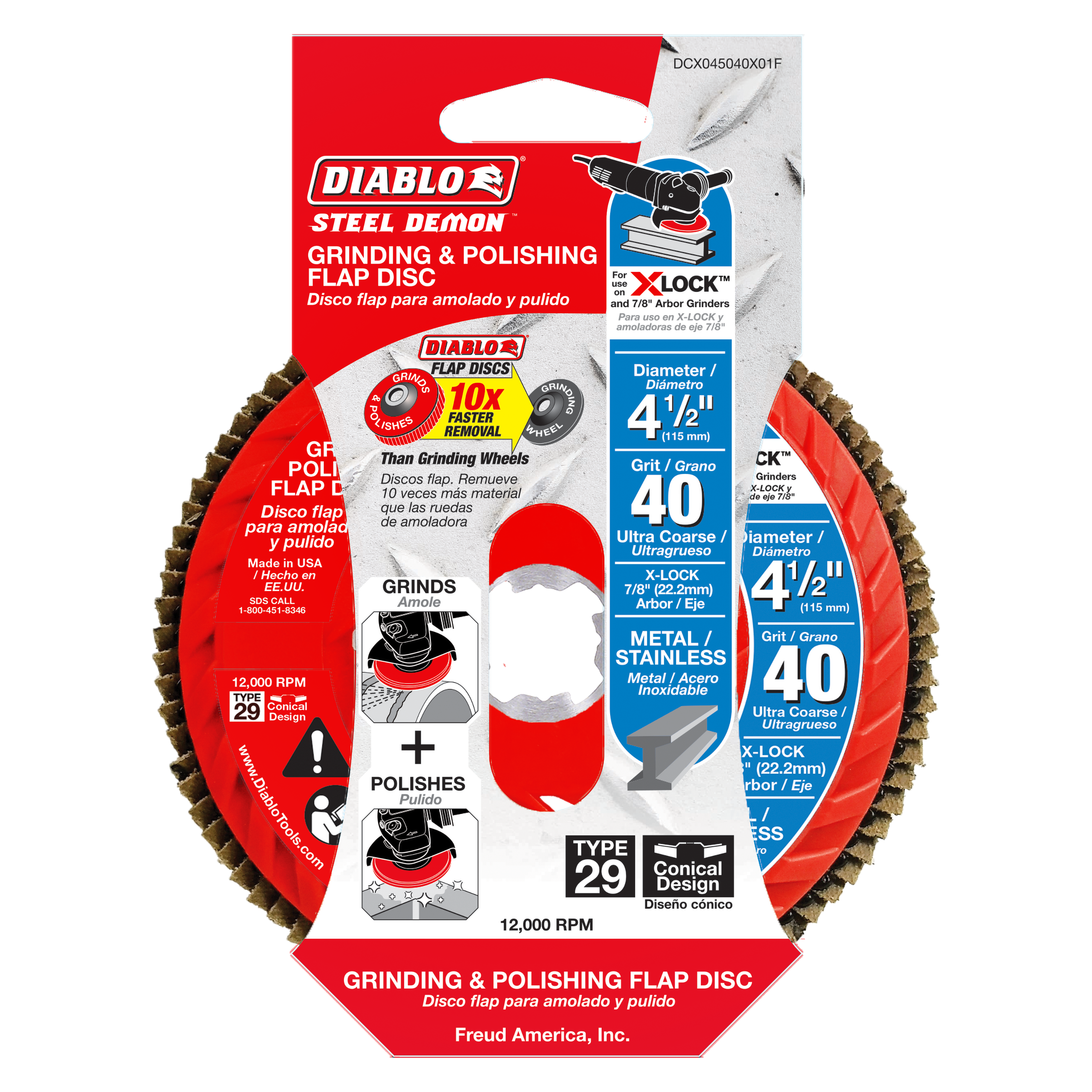 Diablo DCX045040X01F 4-1/2" 40-Grit X-LOCK Steel Demon™ Flap Disc for Metal