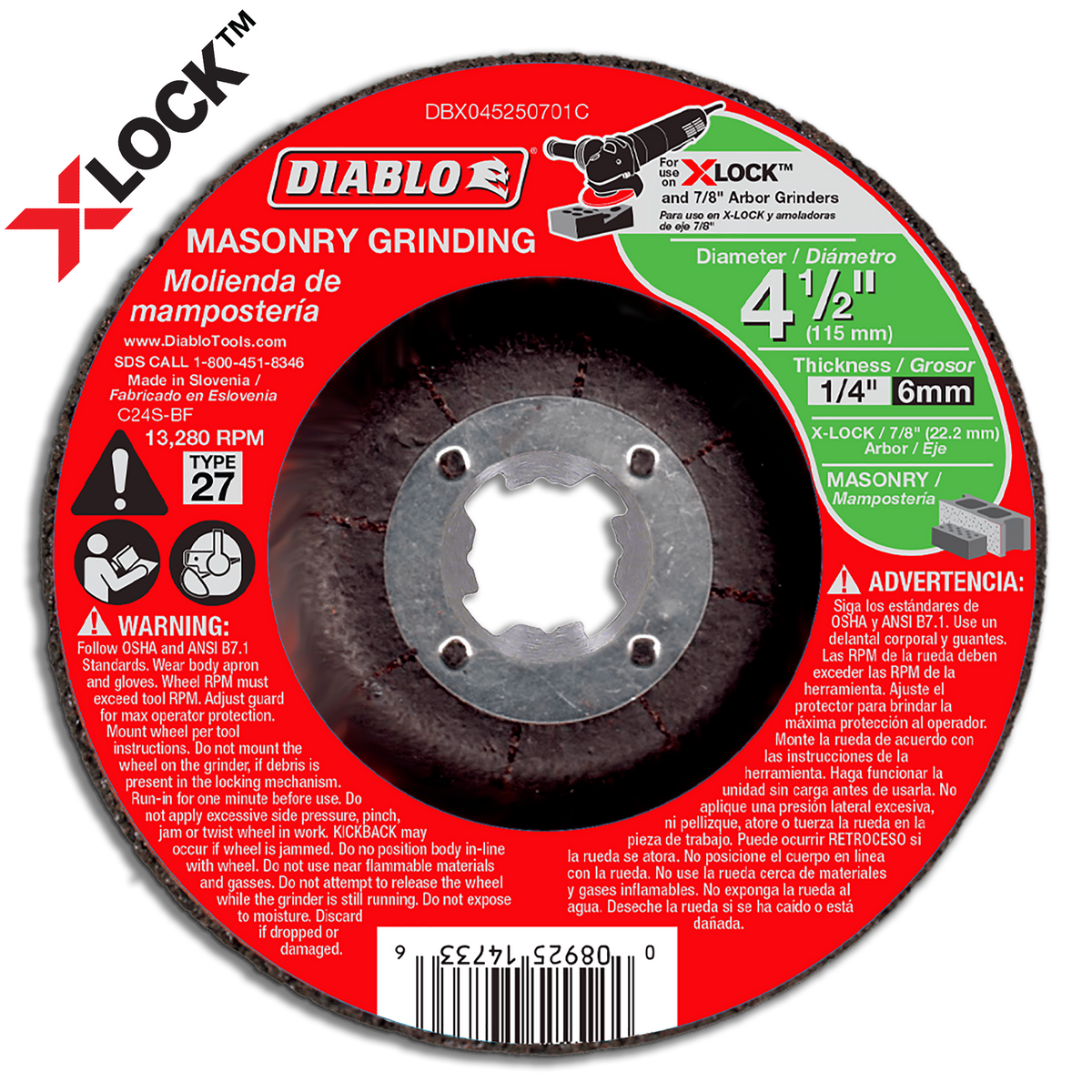 Diablo DBX045250701C 4-1/2" Type 27 X-LOCK Masonry Grinding Disc