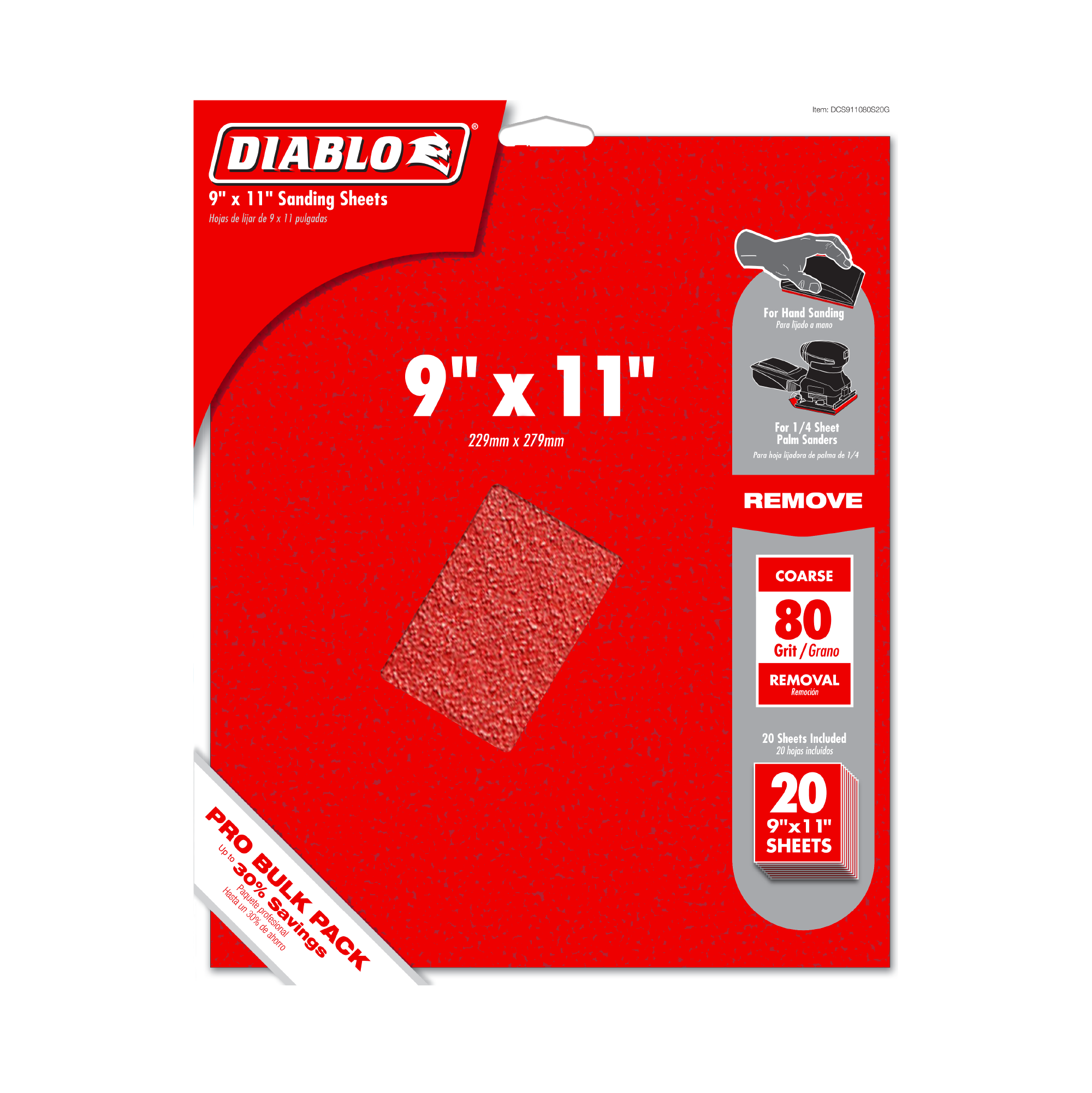 Diablo DCS911080S20G 9" x 11" 80-Grit (Coarse) Sanding Sheet (20-Pack)