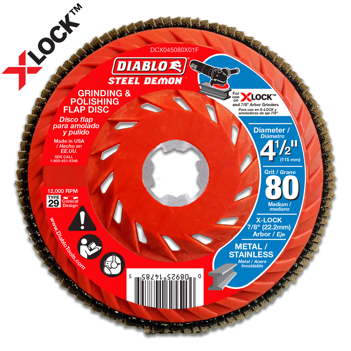 Diablo DCX045080X01F 4-1/2" 80-Grit X-LOCK Steel Demon™ Flap Disc for Metal