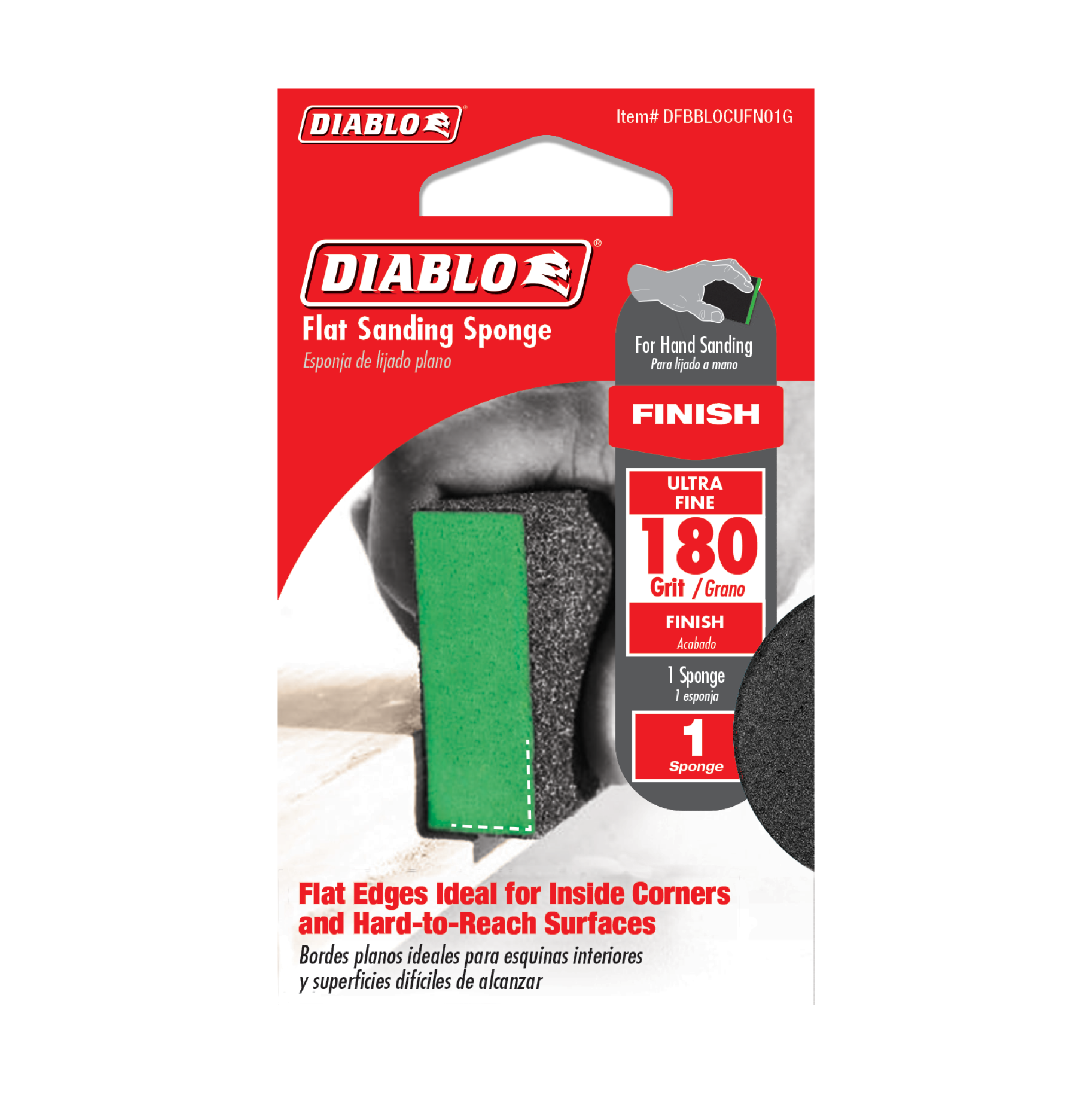 Diablo DFBBLOCUFN01G 4" x 2-1/2" x 1" 180-Grit Flat Edge Sanding Sponge