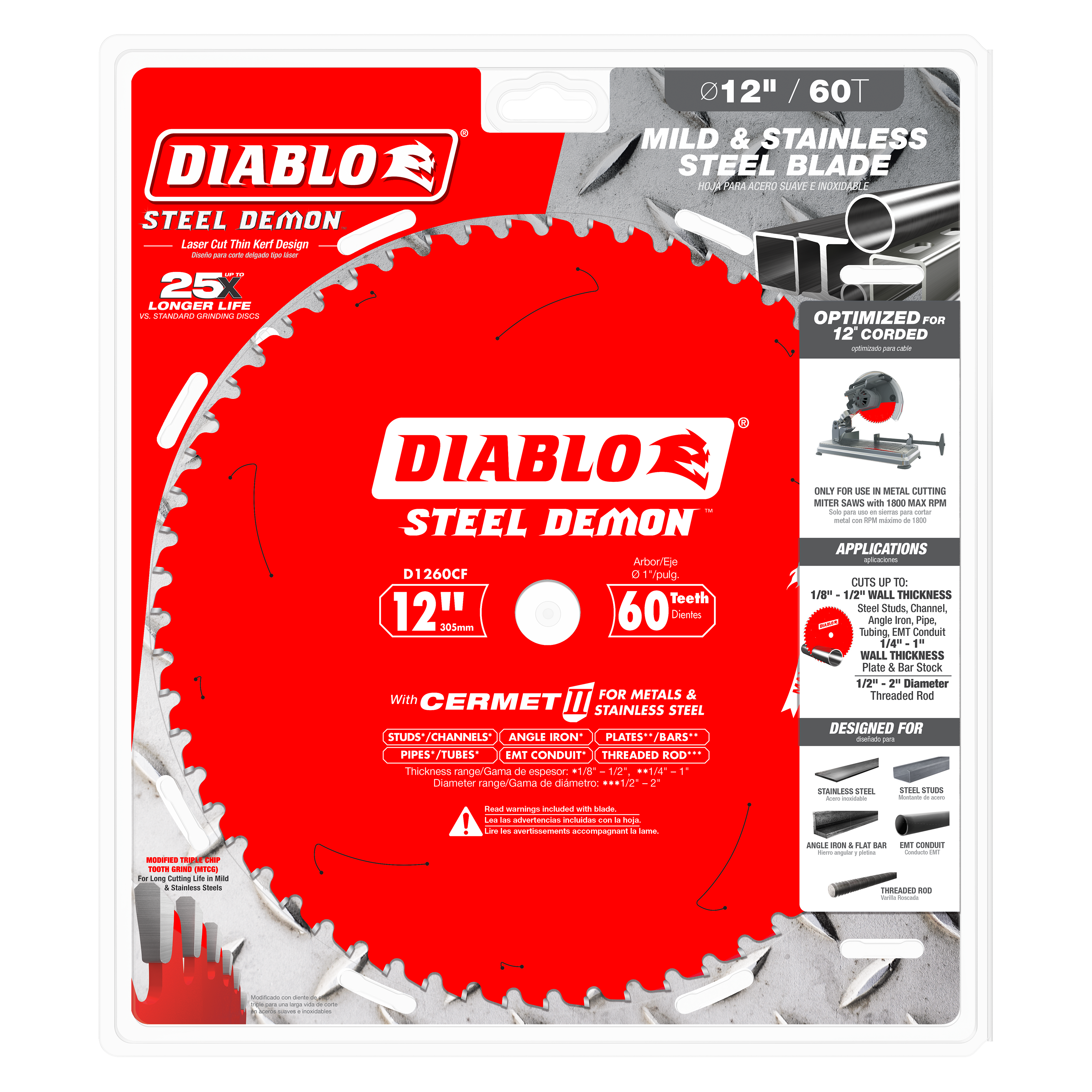 Diablo D1260CF 12" x 60-Teeth Steel Demon™ Cermet II Saw Blade for Medium Metal