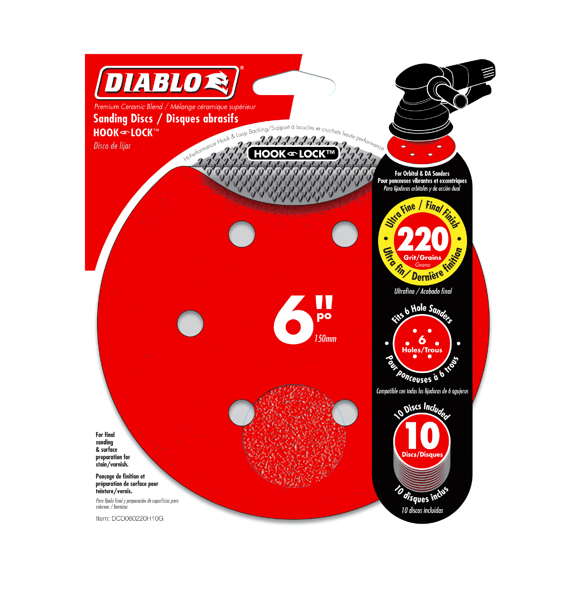 Diablo DCD060220H10G 6" 220-Grit Hook & Lock™ ROS Sanding Discs (10-Pack)