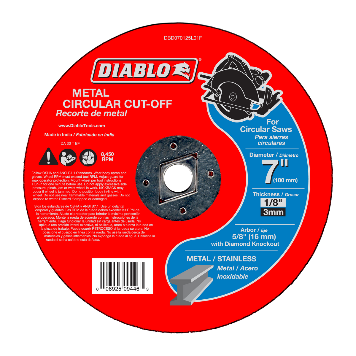 Diablo DBD070125L01F 7" Metal Circular Cut-Off Disc