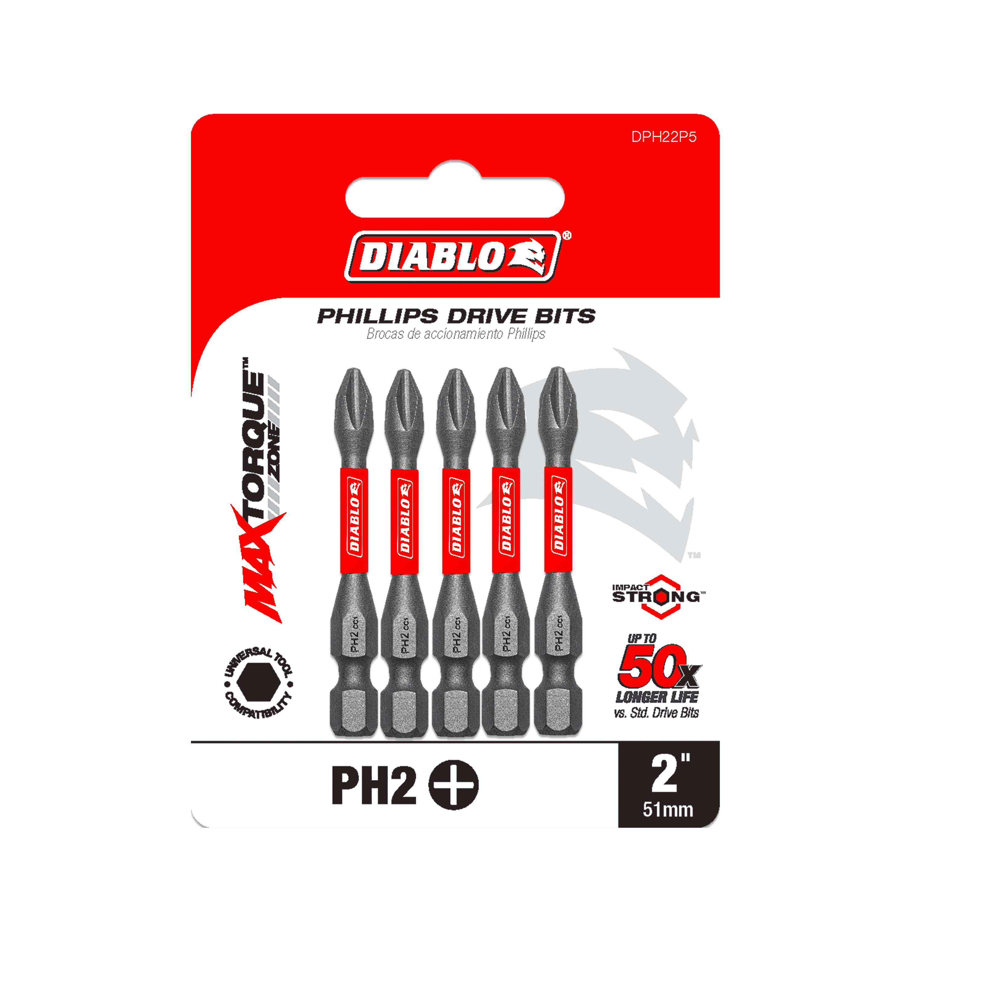 Diablo DPH22P5 2" #2 Phillips Drive Bits (5-Pack)