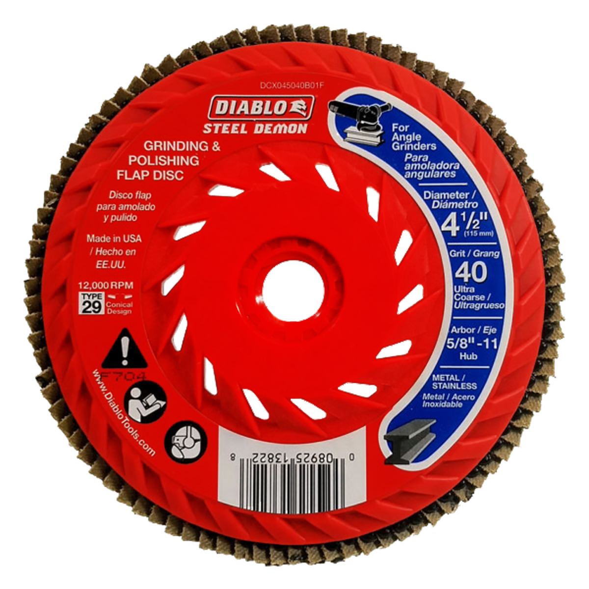 Diablo DCX045040B01F 4-1/2" 40-Grit Steel Demon™ Flap Disc for Metal with Speed Hub