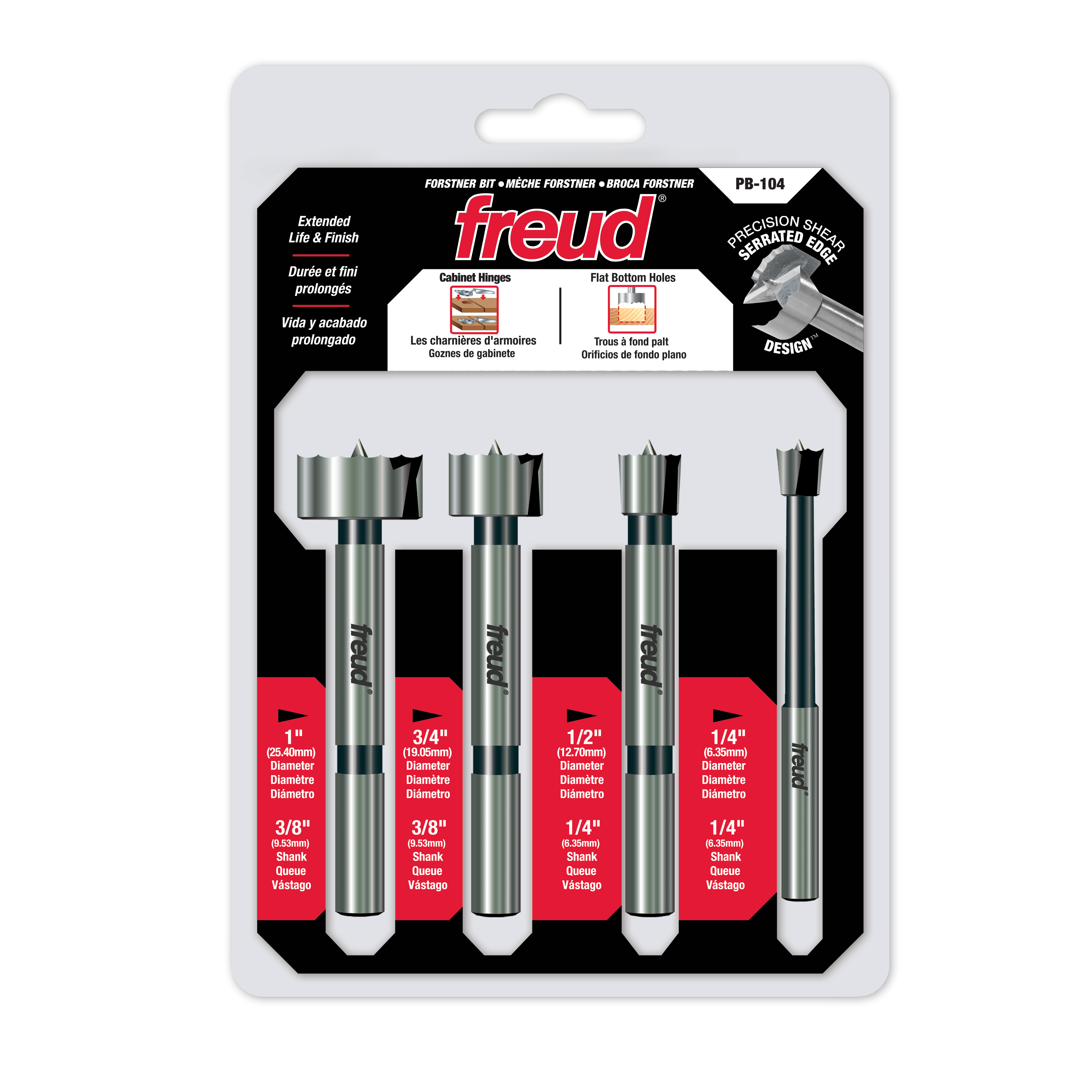 Freud PB-104 1/4" to 1" (Dia.) 4 Pcs. Forstner Bit Set