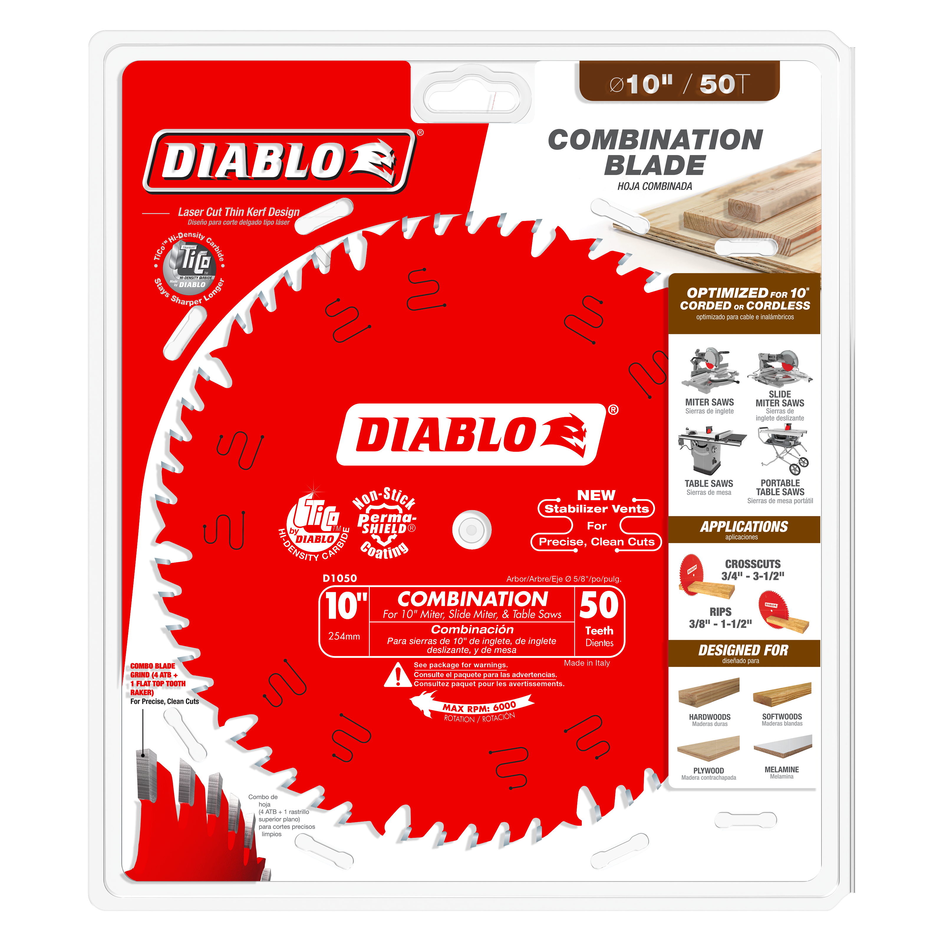 Diablo D1050X 10" x 50-Teeth Combination Saw Blade for Wood