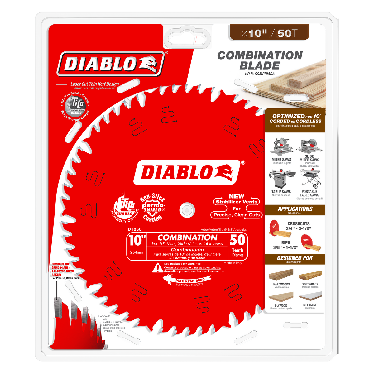 Diablo D1050X 10" x 50-Teeth Combination Saw Blade for Wood