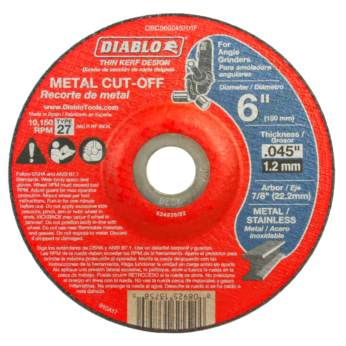 Diablo DBD060045701F 6" Type 27 Metal Cut-Off Disc