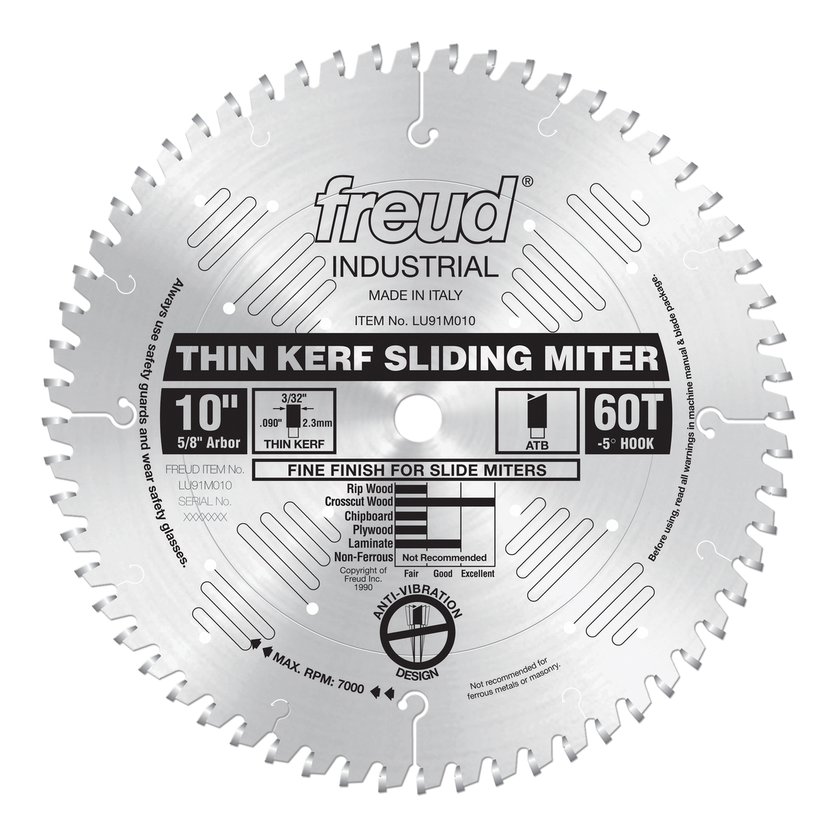 Freud LU91M010 10" Thin Kerf Sliding Compound Miter Saw Blade