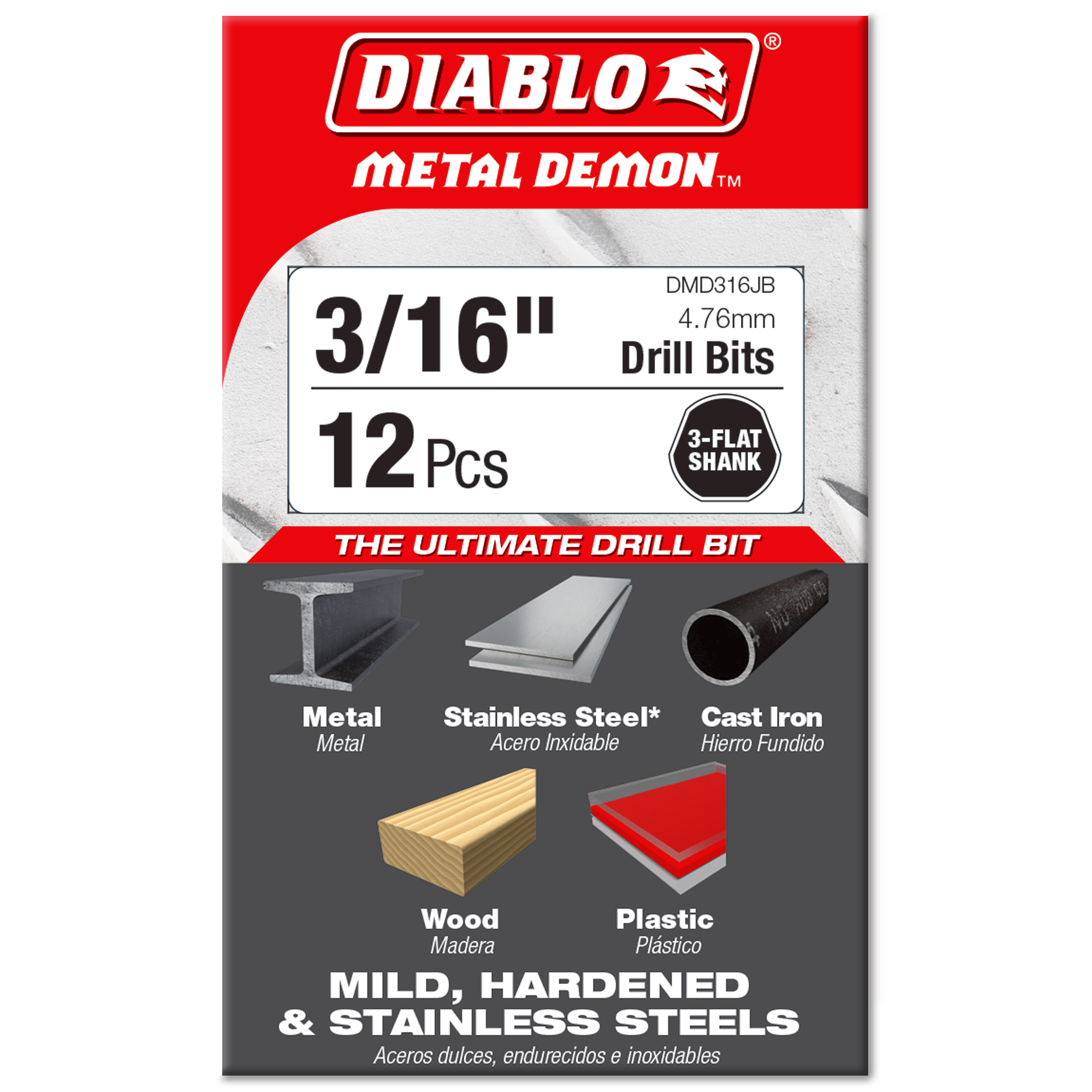 Diablo DMD316JB 3/16" Metal Demon™ Drill Bits for Mild, Hardened and Stainless Steels
