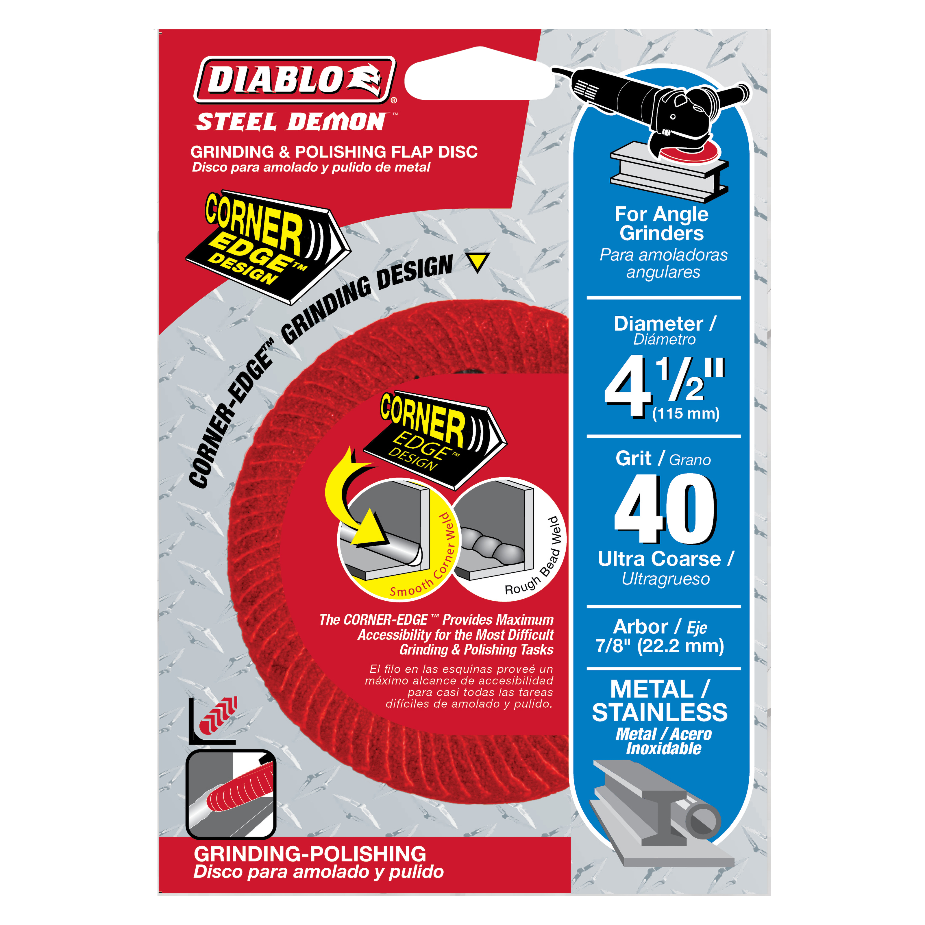 Diablo DCC045040N01F 4-1/2" 40-Grit Steel Demon™ Corner-Edge™ Flap Disc for Metal