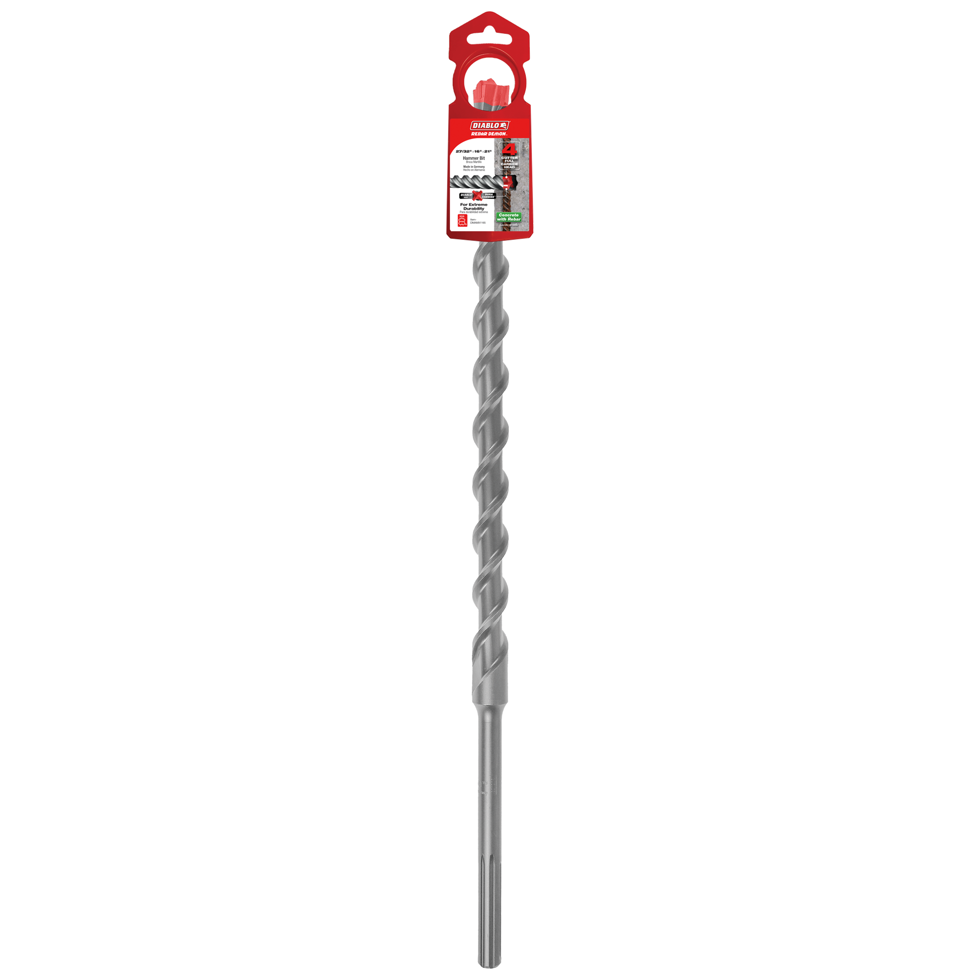 Diablo DMAMX1165 27/32"x 16"x 21" Rebar Demon™ SDS-Max 4-Cutter Full Carbide Head Hammer Drill Bit