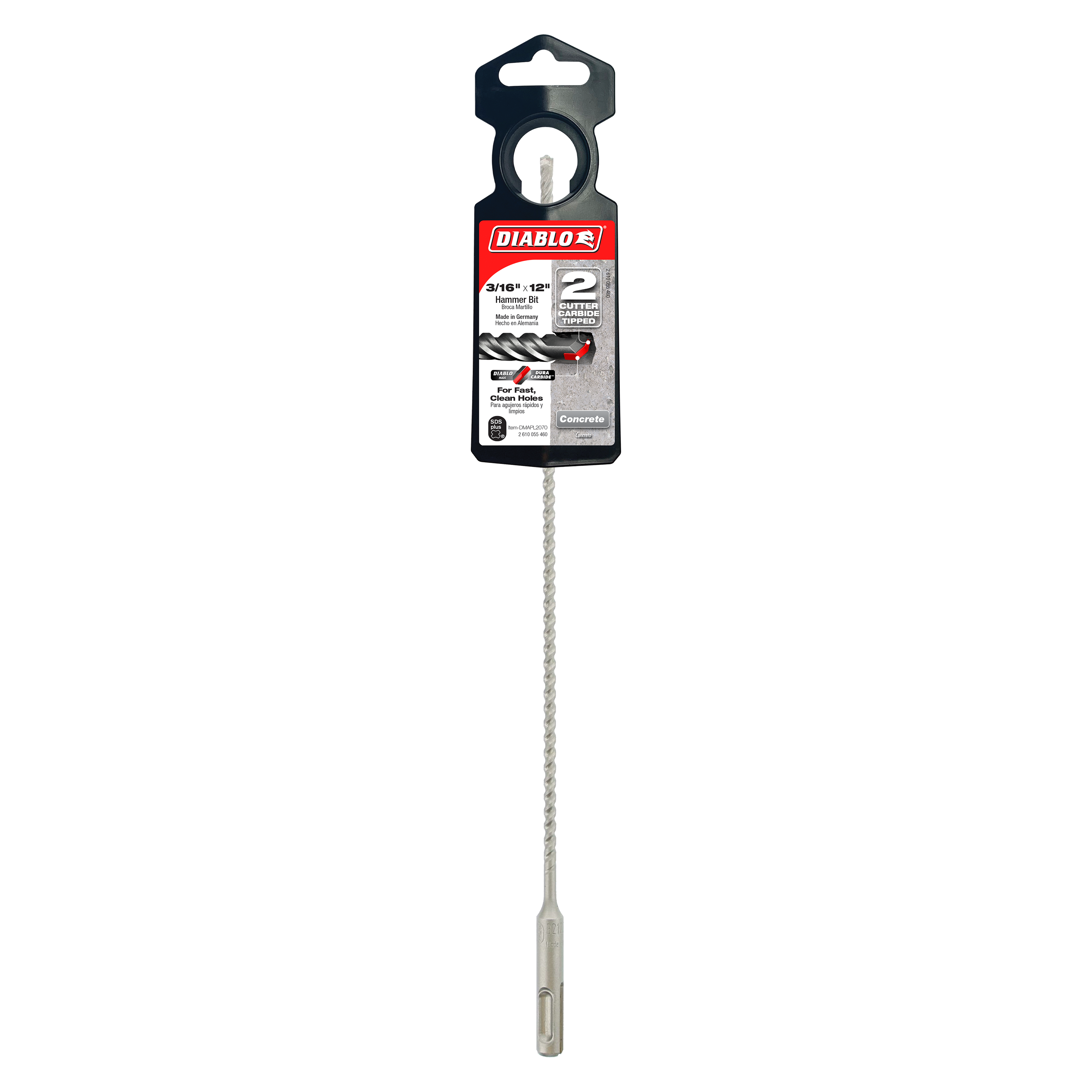 Diablo DMAPL2070 3/16" x 10" x 12" SDS-Plus 2-Cutter Carbide-Tipped Hammer Drill Bit