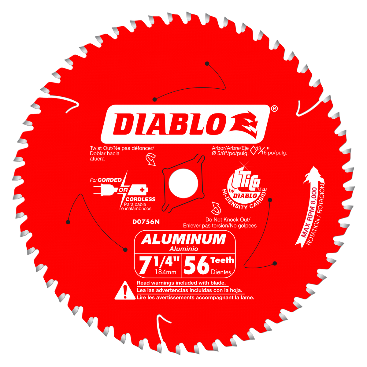 Diablo D0756NA 7-1/4" x 56 Tooth Thick Aluminum Cutting Saw Blade