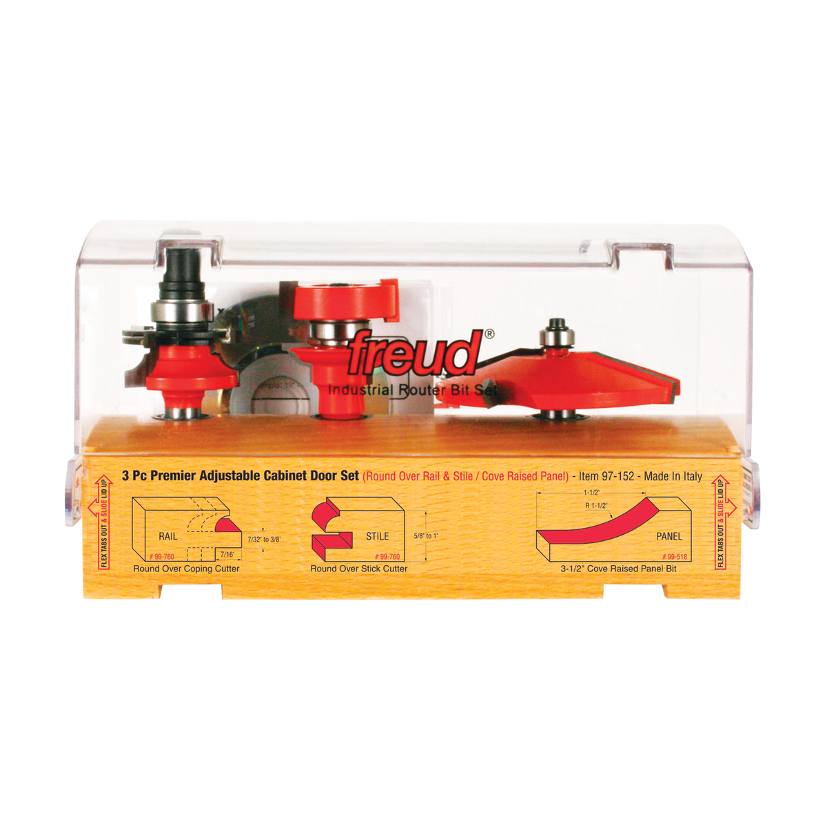 Freud 97-152 3 Piece Premier Adjustable Cabinet Bit Set