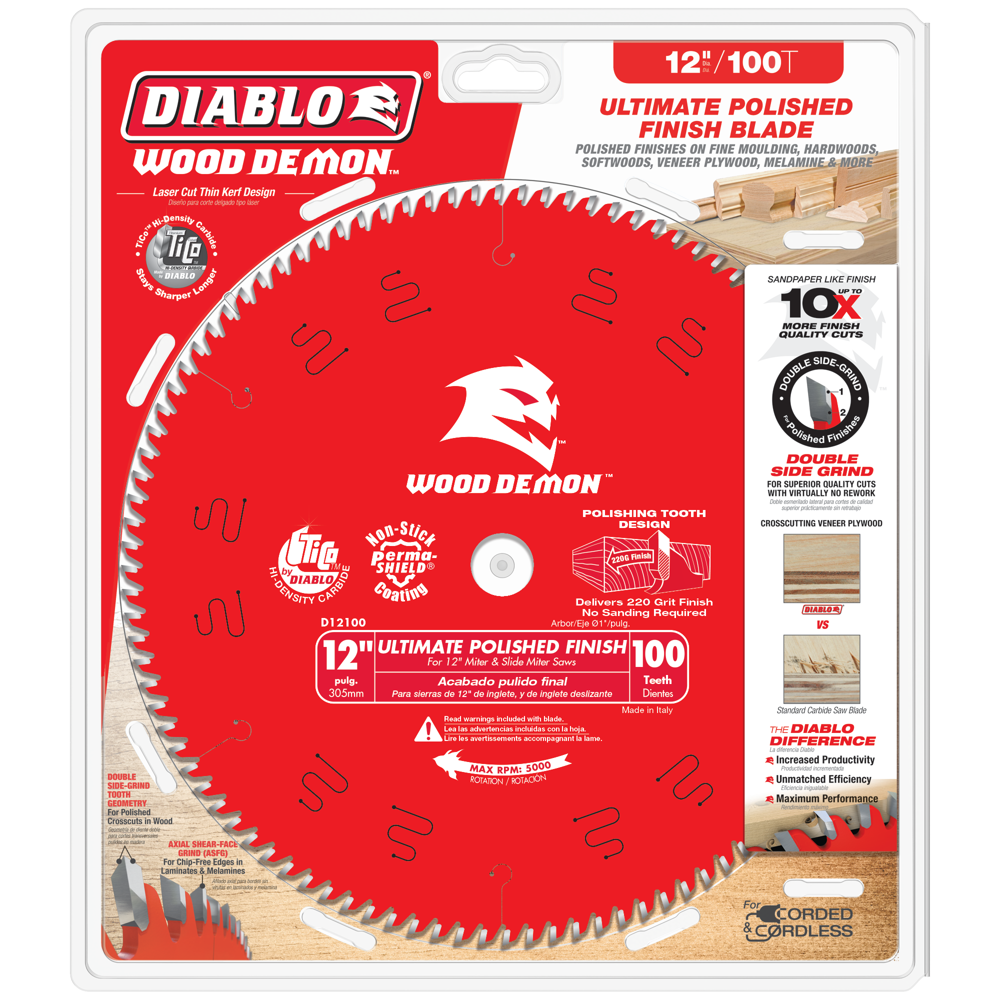 Diablo D12100X 12" x 100-Teeth Ultimate Polished Finish Saw Blade for Wood