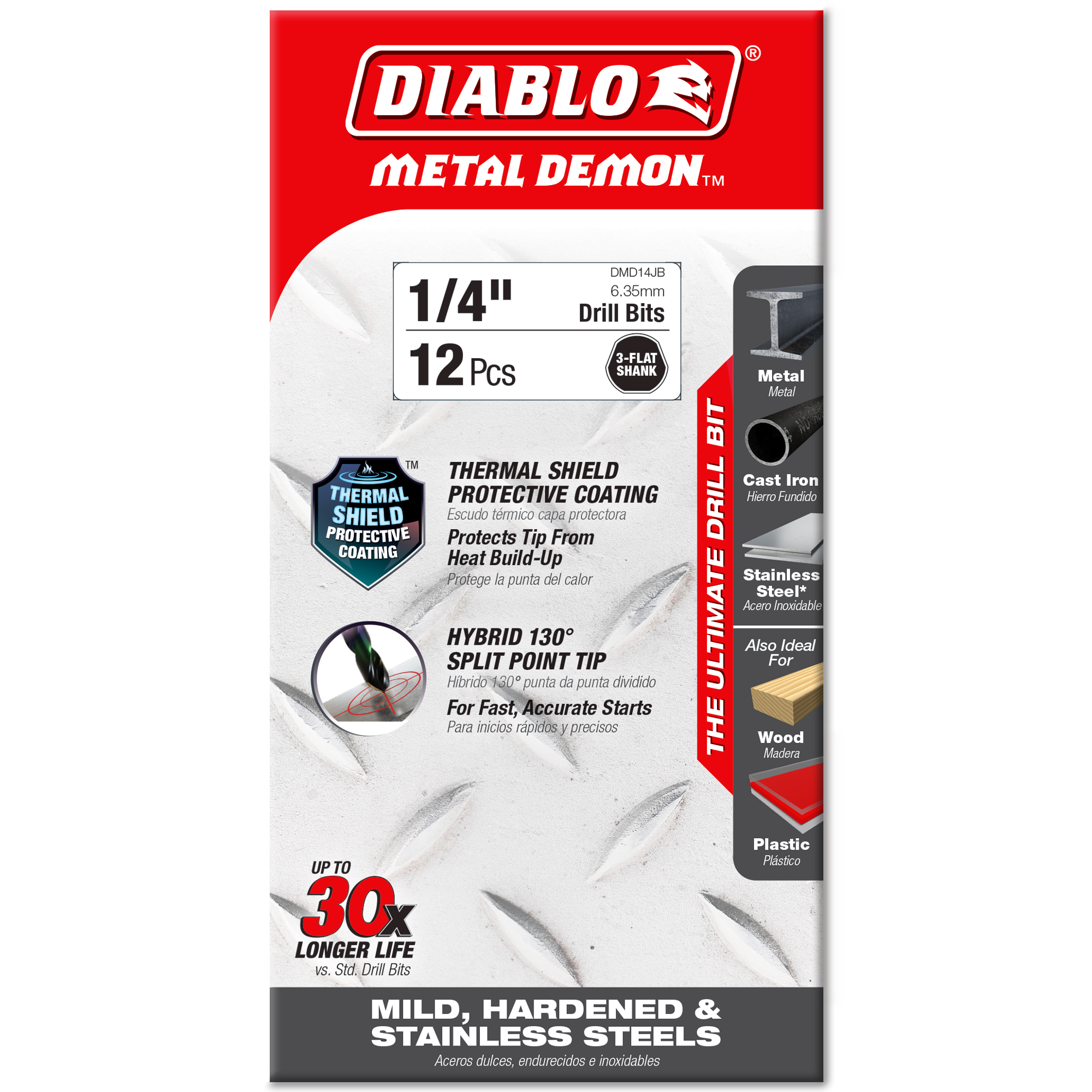 Diablo DMD14JB 1/4" Metal Demon™ Drill Bits for Mild, Hardened and Stainless Steels (2-Pack)