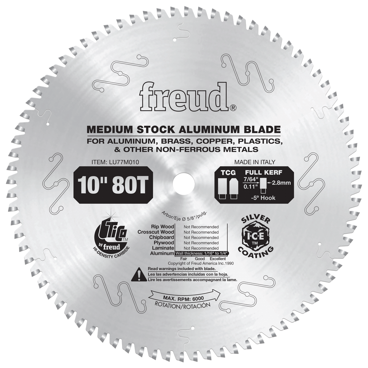 Freud LU77M010 10" Medium Stock Aluminum Blade