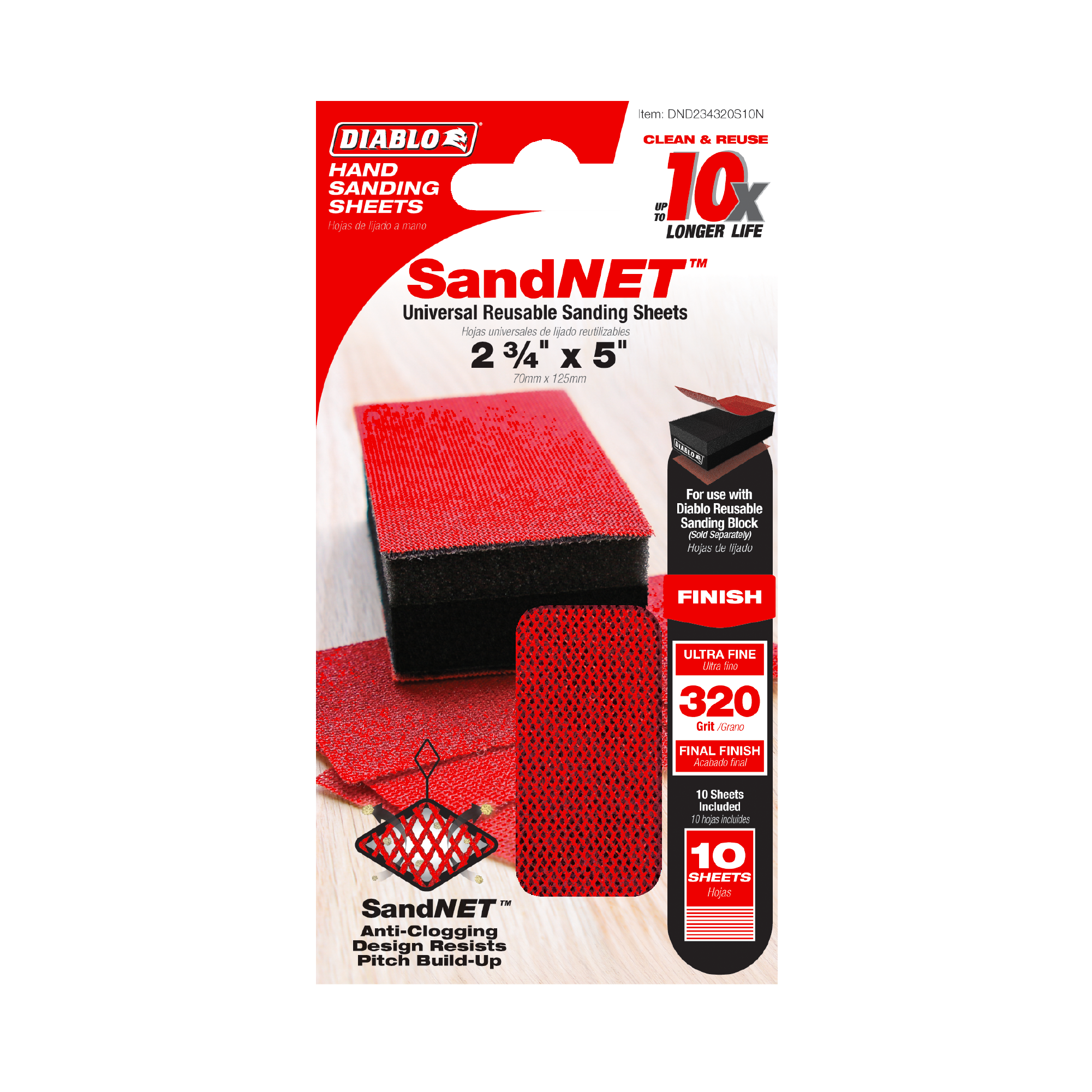 Diablo DND234320S10N 2-3/4" x 5" 320-Grit SandNET™ Reusable Sanding Sheets (10-Piece)