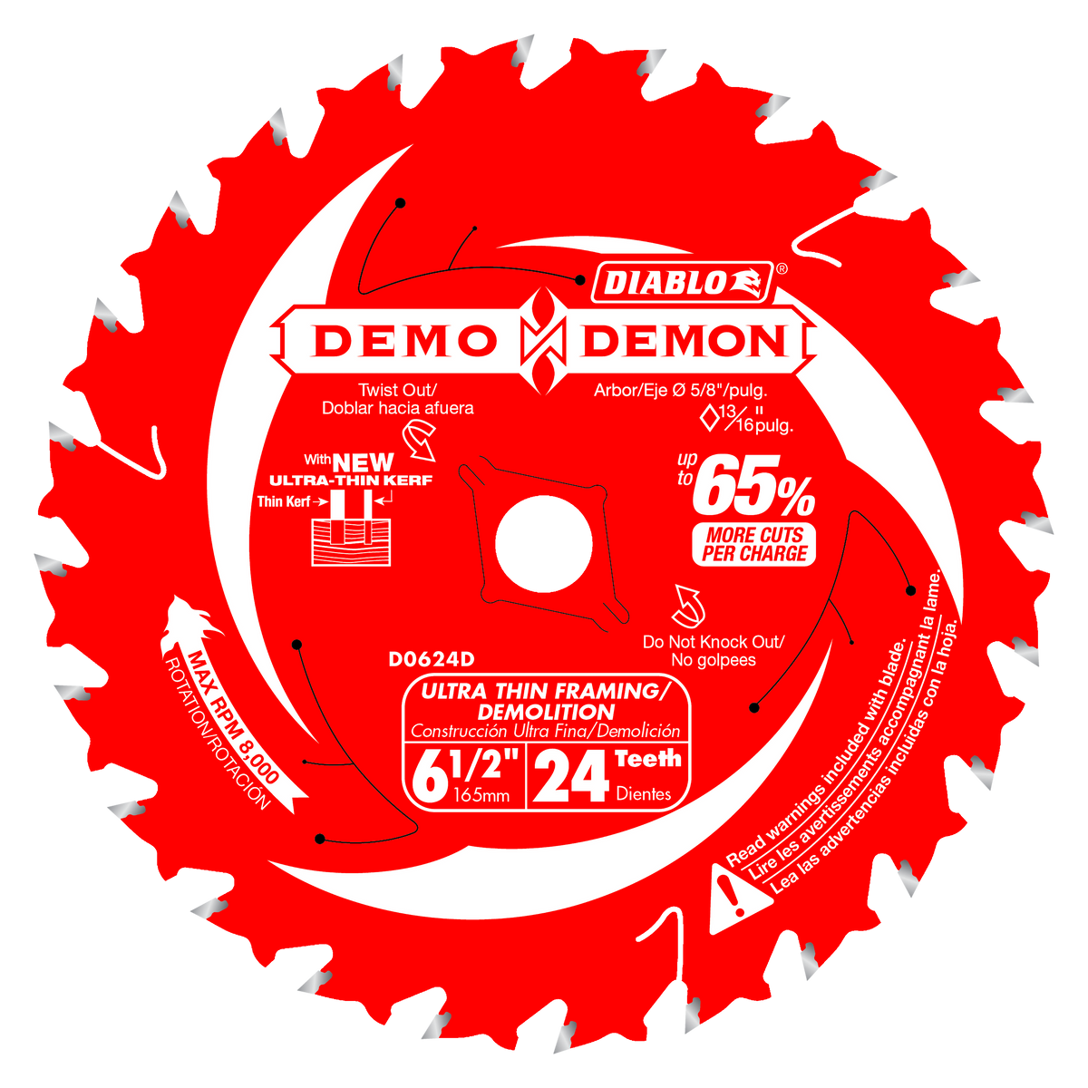 Diablo D0624DA 6-1/2" x 24-Teeth Demo Demon™ Ultra-Thin Framing/Demolition Saw Blade for Wood