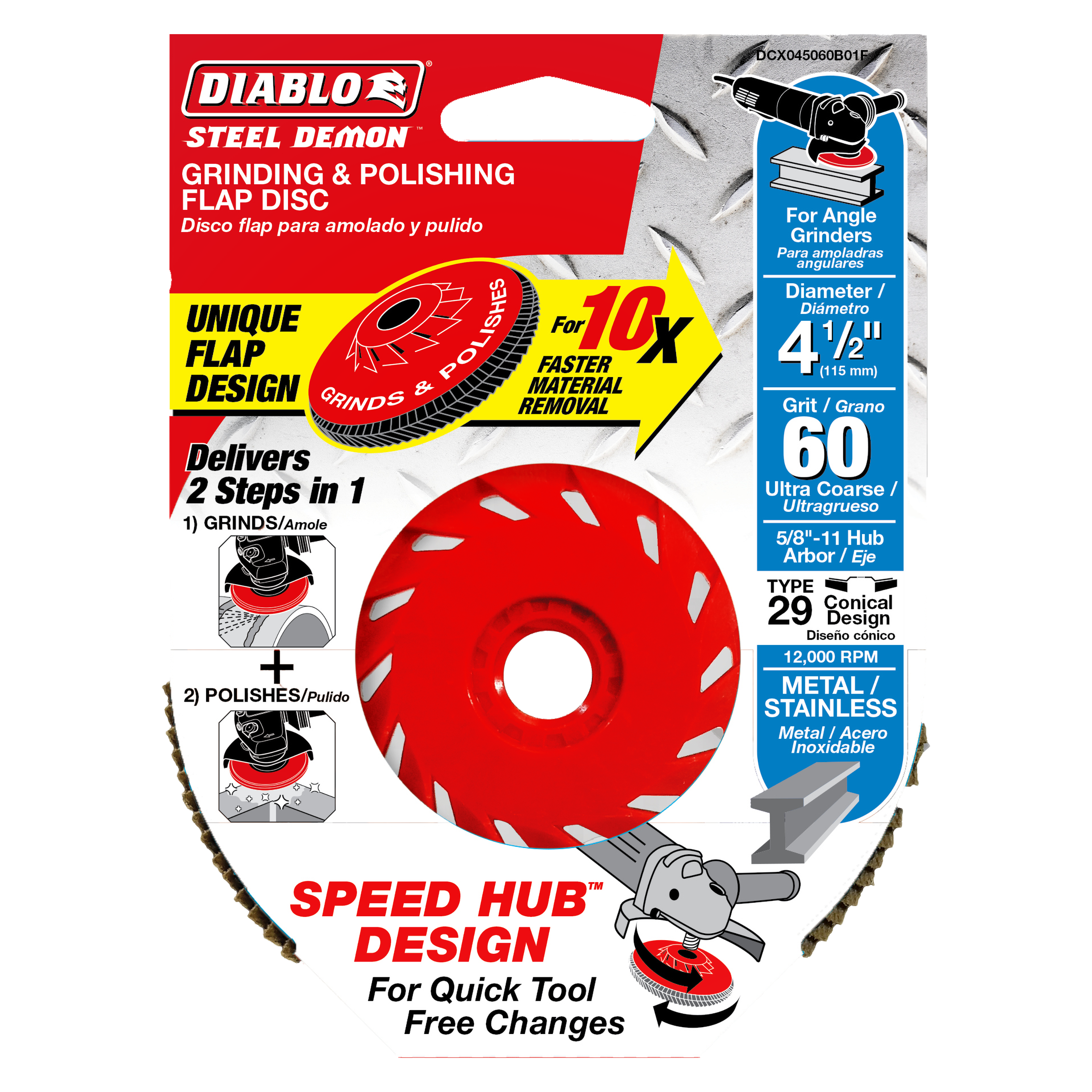 Diablo DCX045060B01F 4-1/2" 60-Grit Steel Demon™ Flap Disc for Metal