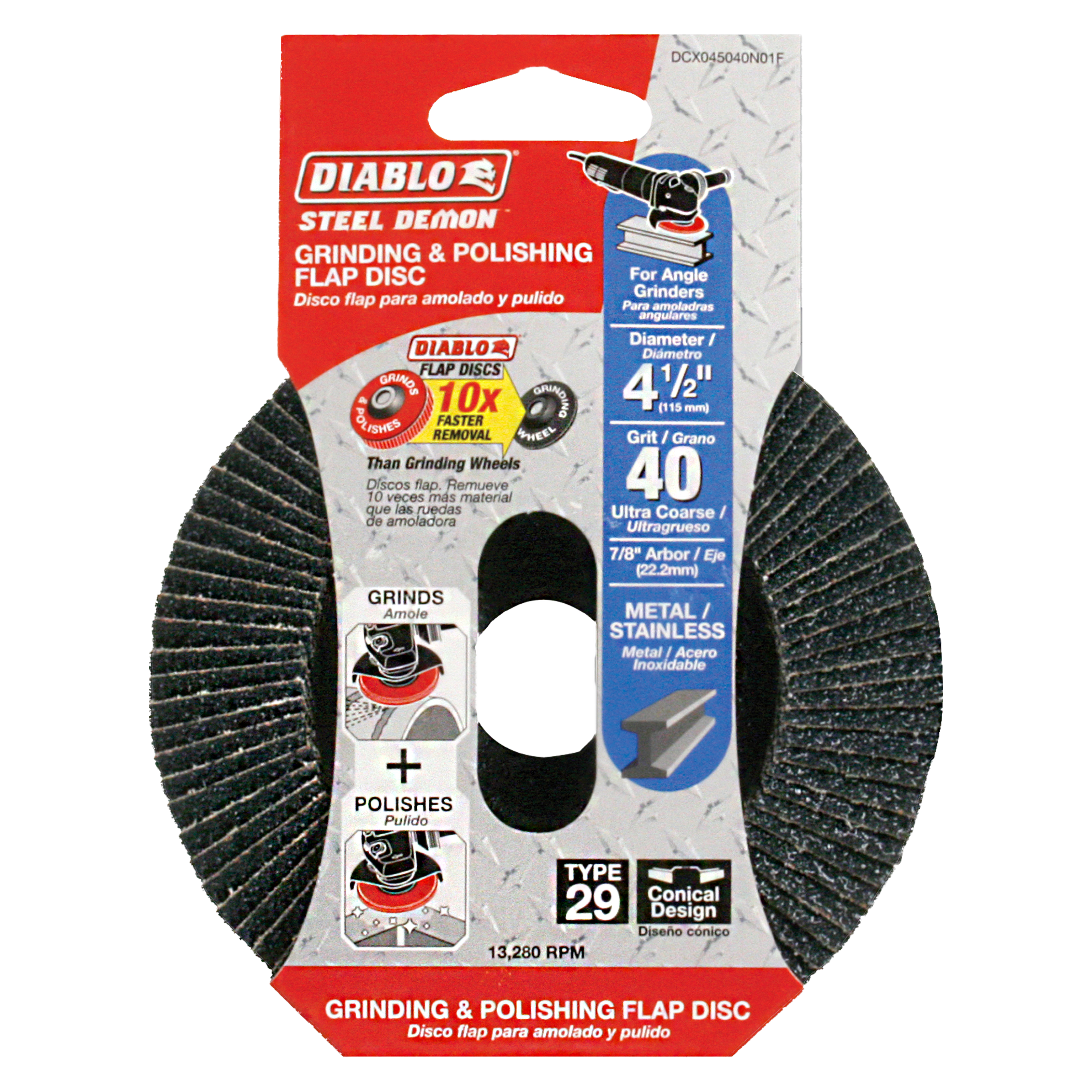 Diablo DCX045040N01F 4-1/2" Steel Demon™ Flap Disc 40 Grit - Type 29