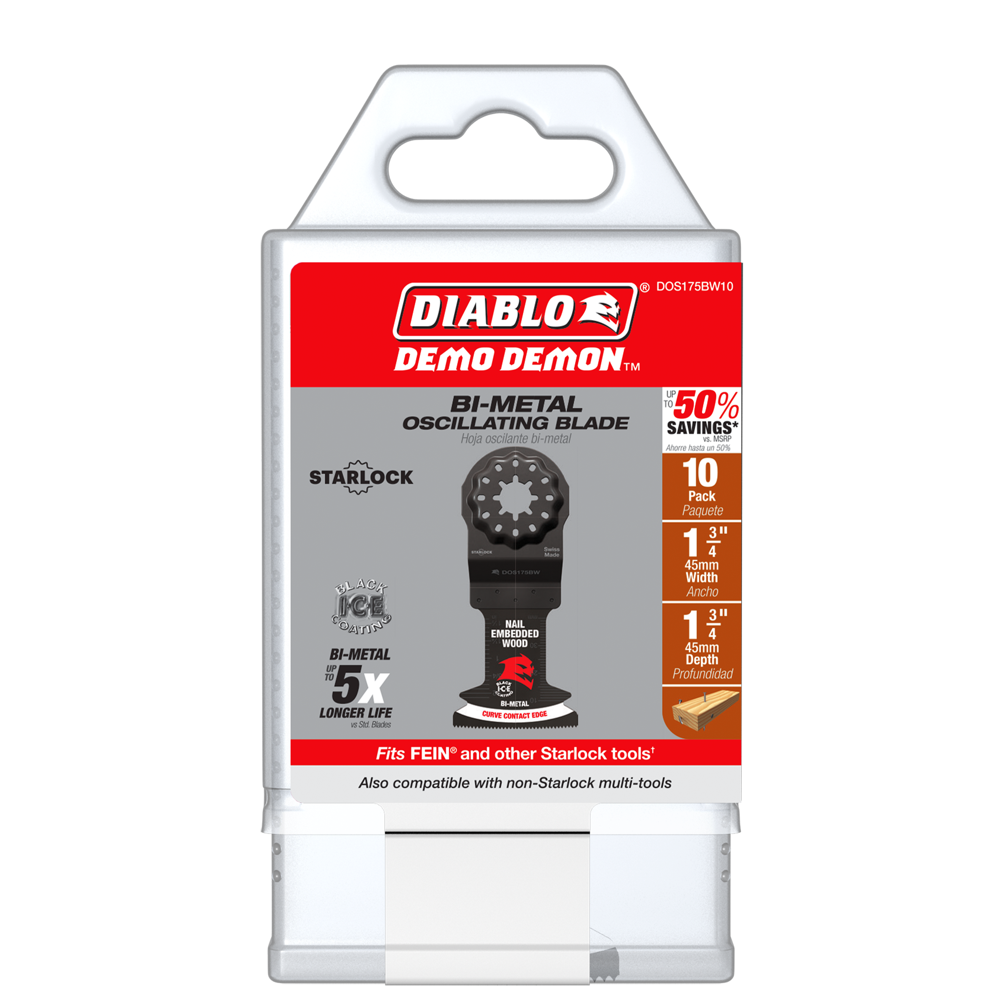 Diablo DOS175BW10 1-3/4" Demo Demon™ Starlock Bi-Metal Oscillating Blades for Nail-Embedded Wood (10-Pack)