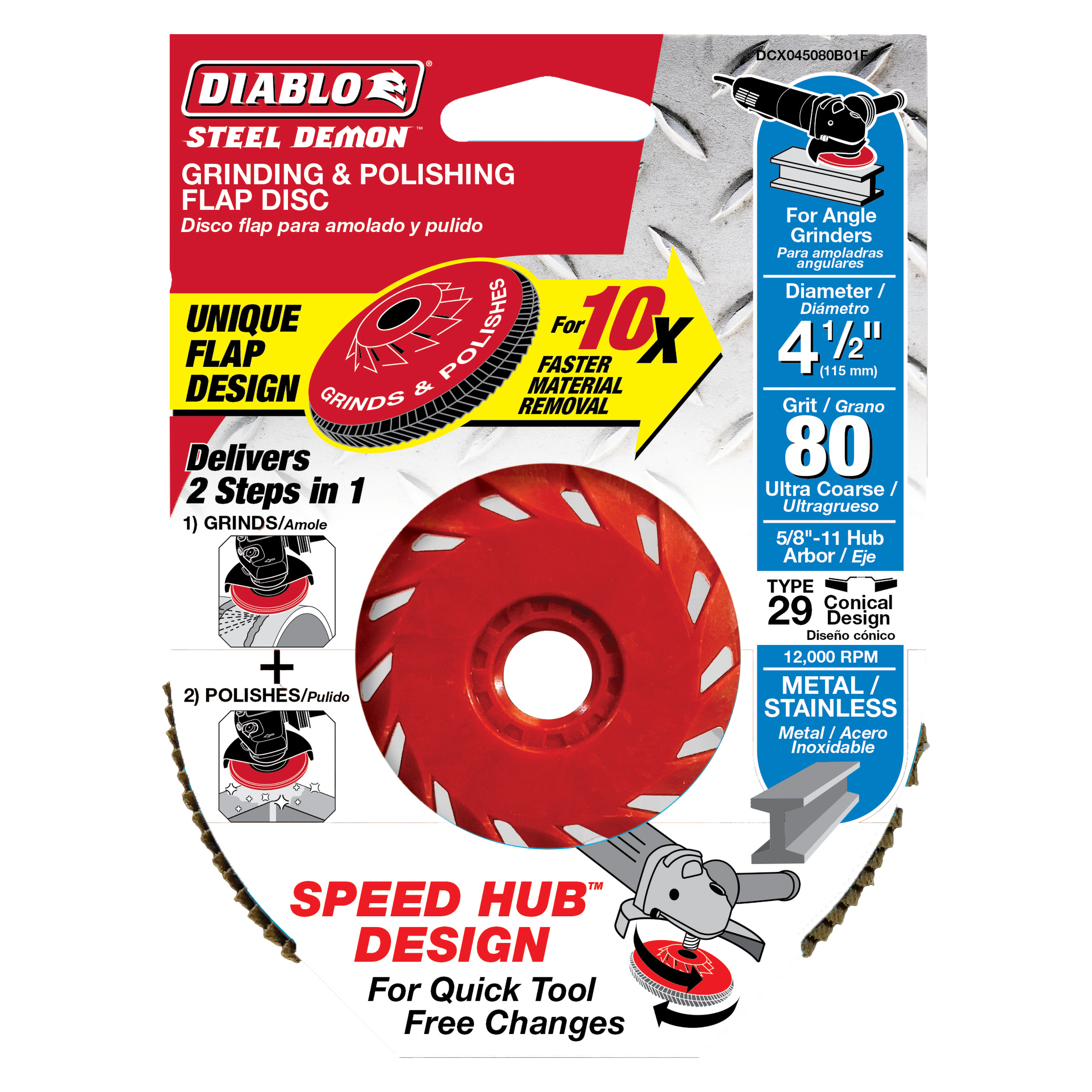 Diablo DCX045080B01F 4-1/2" Steel Demon™ Flap Disc for Metal with Speed Hub