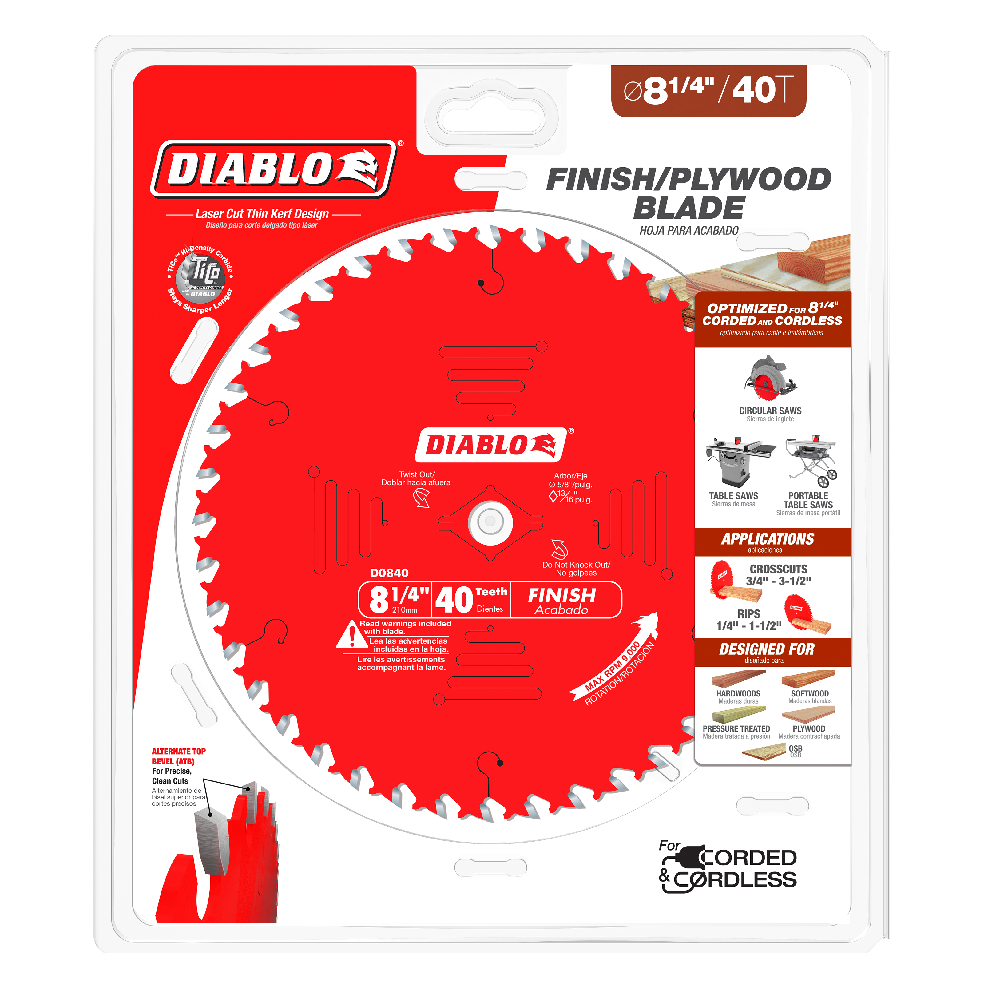 Diablo D0840X 8-1/4" x 40-Teeth Finishing Saw Blade for Wood