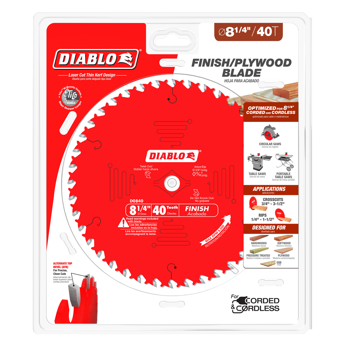 Diablo D0840X 8-1/4" x 40-Teeth Finishing Saw Blade for Wood