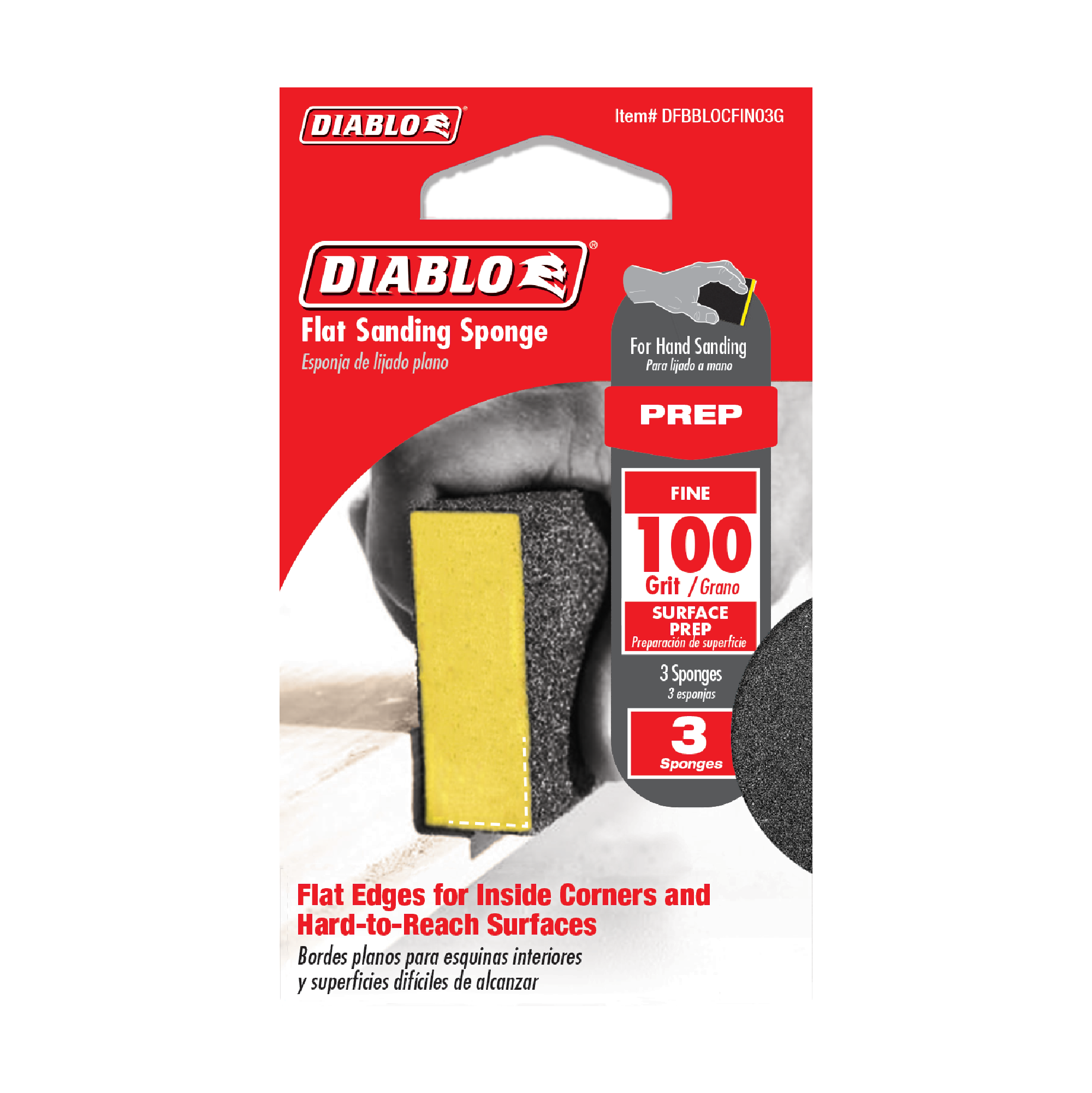 Diablo DFBBLOCFIN03G 4" x 2-1/2" x 1" 100-Grit Flat Edge Sanding Sponges (3-Piece)