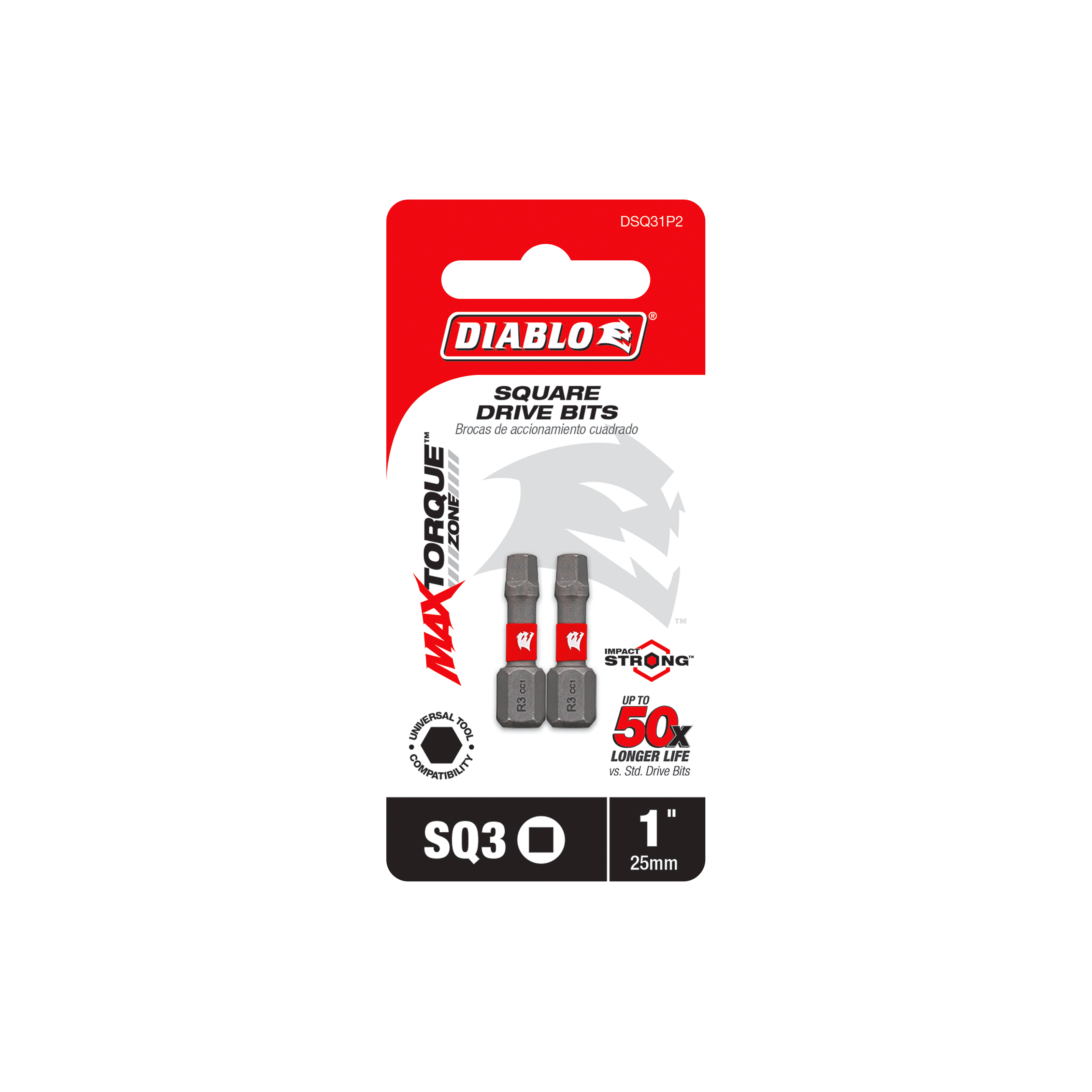 Diablo DSQ31P2 1" #3 Square Drive Bits (2-Pack)