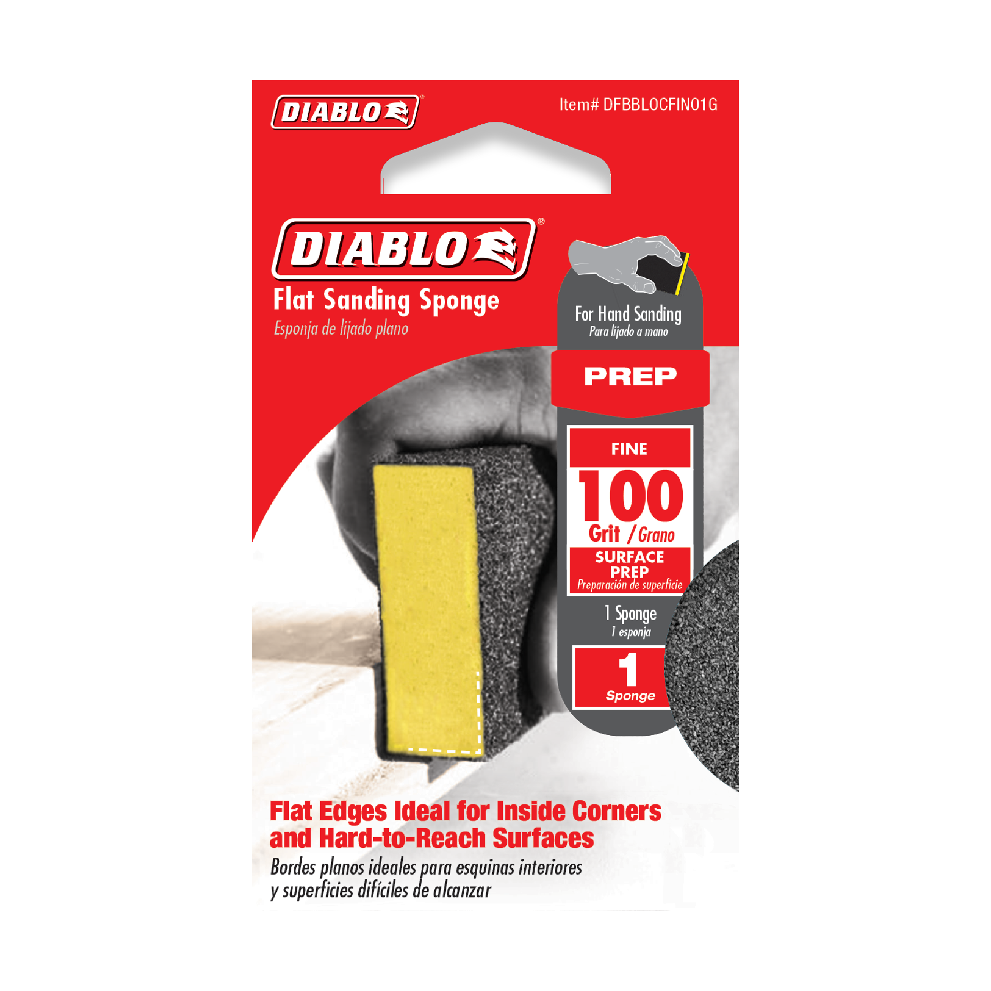 Diablo DFBBLOCFIN01G 4" x 2-1/2" x 1" 100-Grit Flat Edge Sanding Sponge