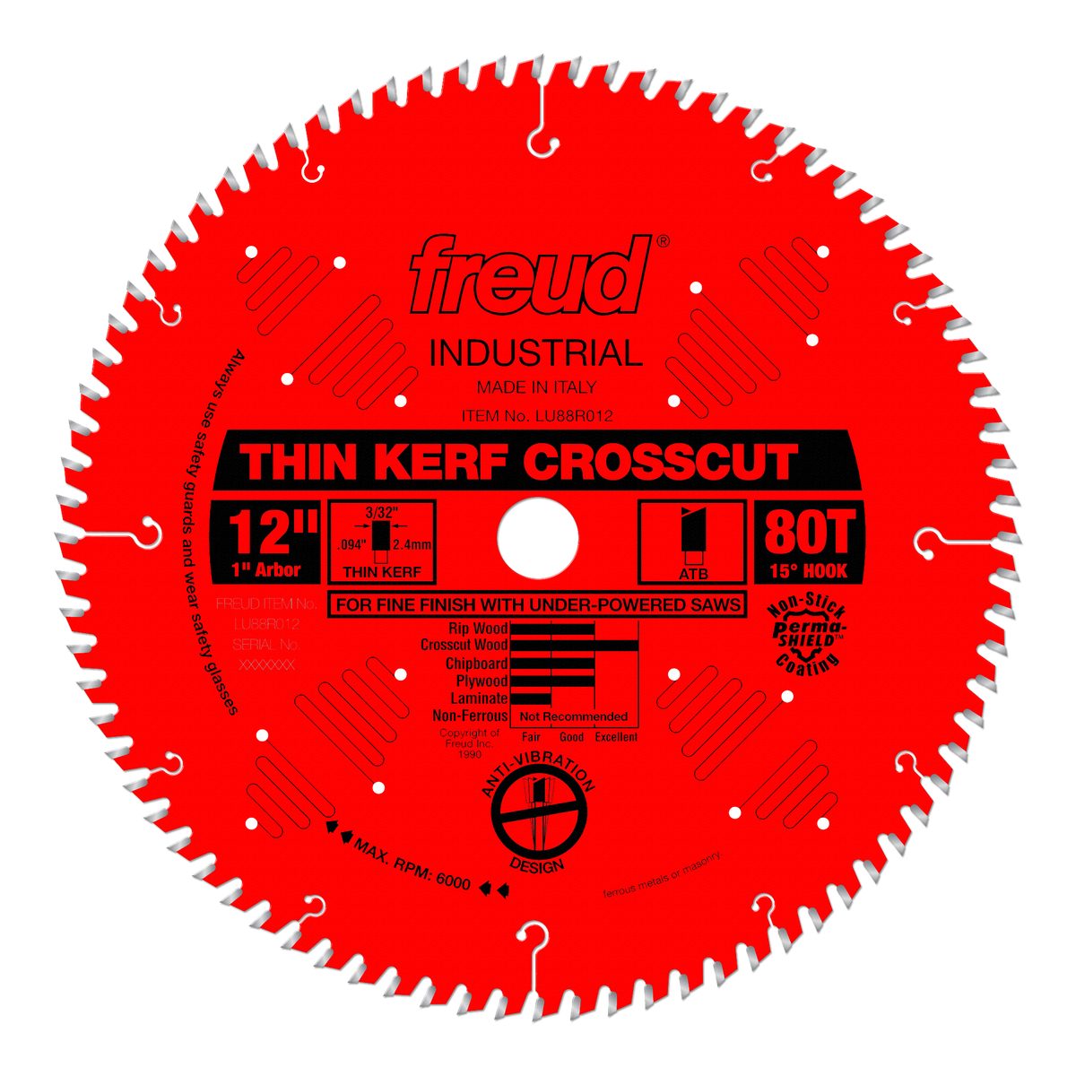 Freud LU88R012 12" Thin Kerf Fine Finish Crosscut Blade