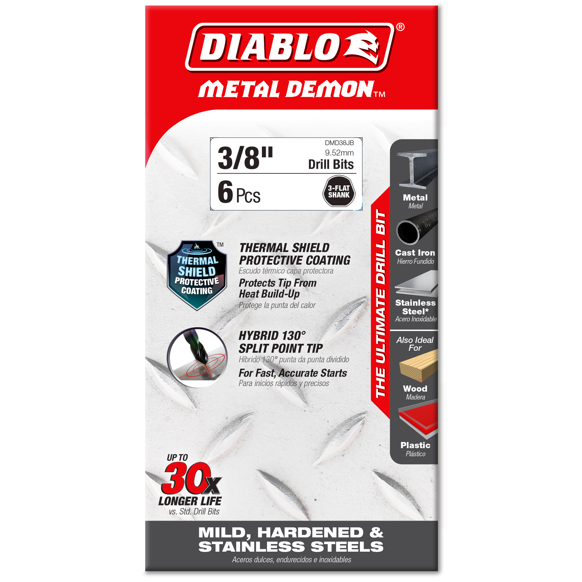 Diablo DMD38JB 3/8" Metal Demon™ Drill Bits for Mild, Hardened and Stainless Steels
