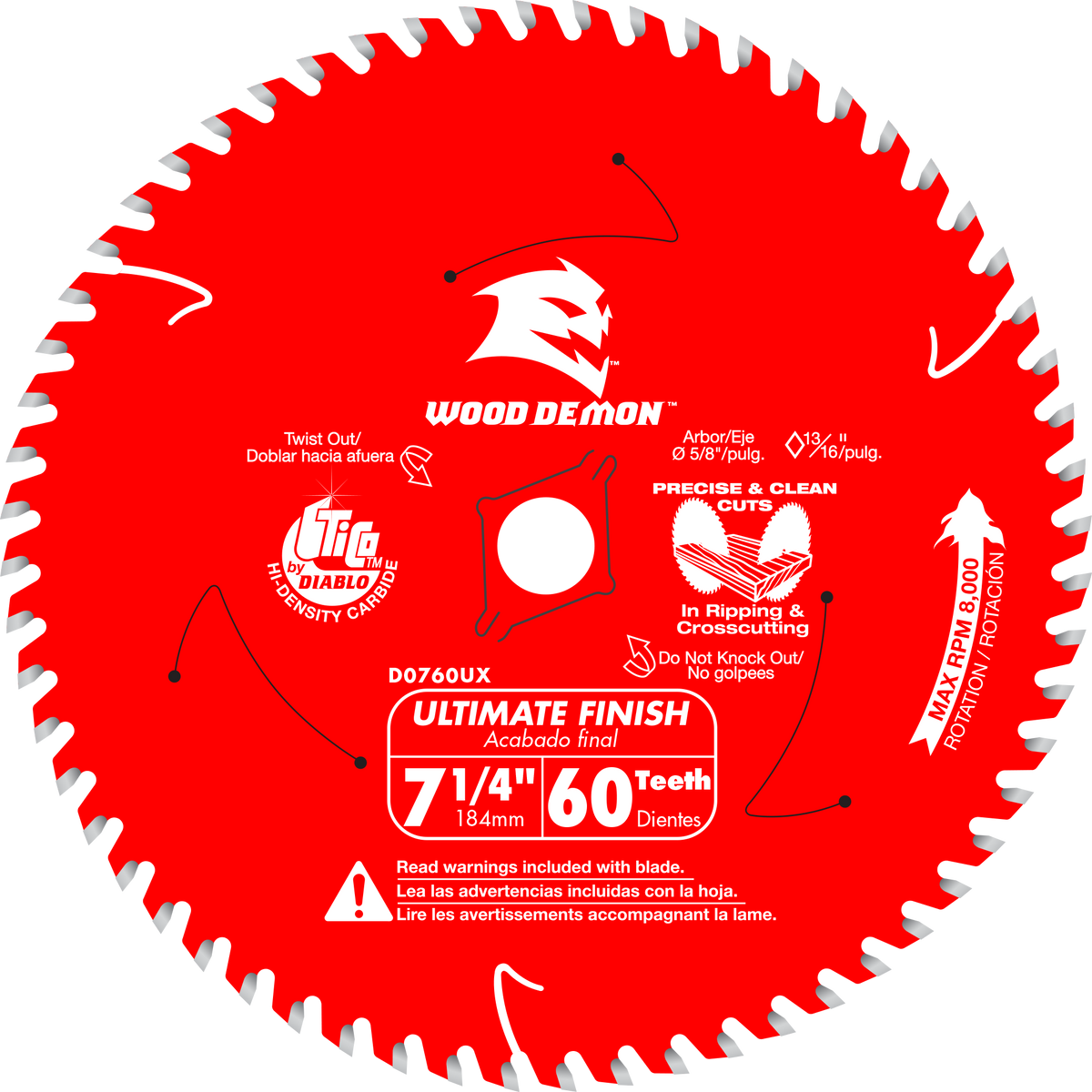 Diablo D0760UXA 7-¼ 60-Teeth Wood Demon™ Ultimate Finish Carbide Saw Blade for Wood