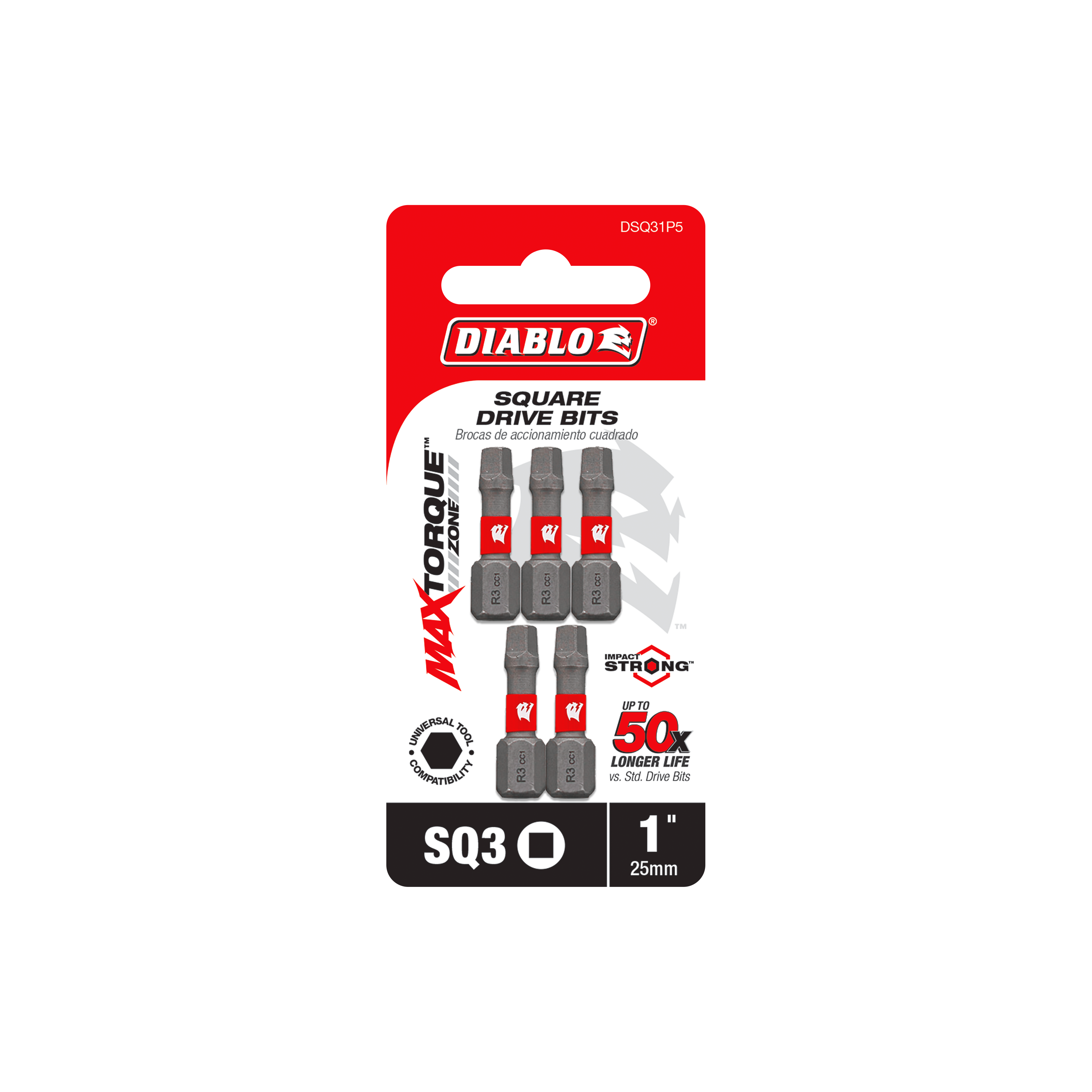 Diablo DSQ31P5 1" #3 Square Drive Bits (5-Pack)