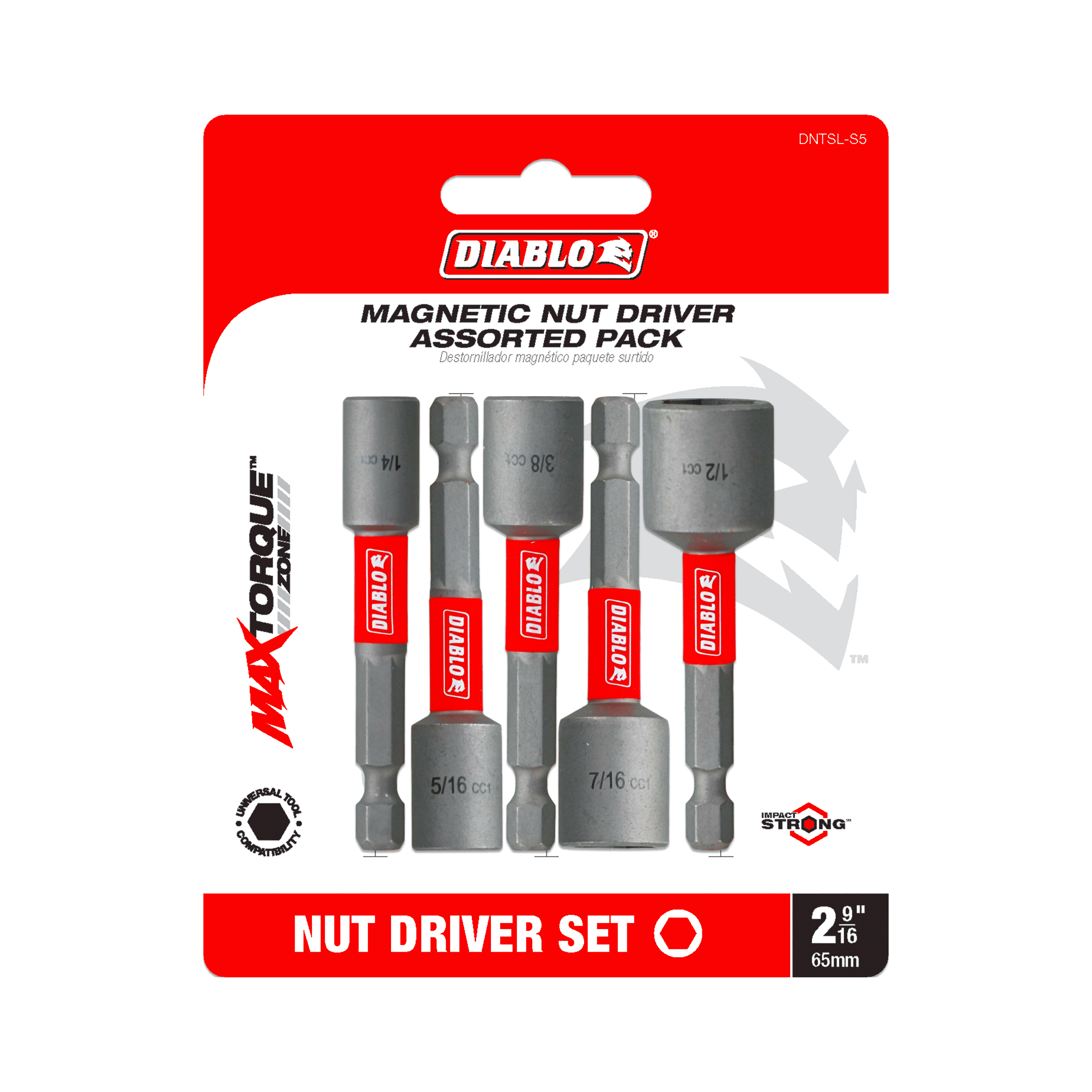 Diablo DNTSL-S5 2-9/16" Magnetic Nut Driver Assorted Pack (5-Piece)