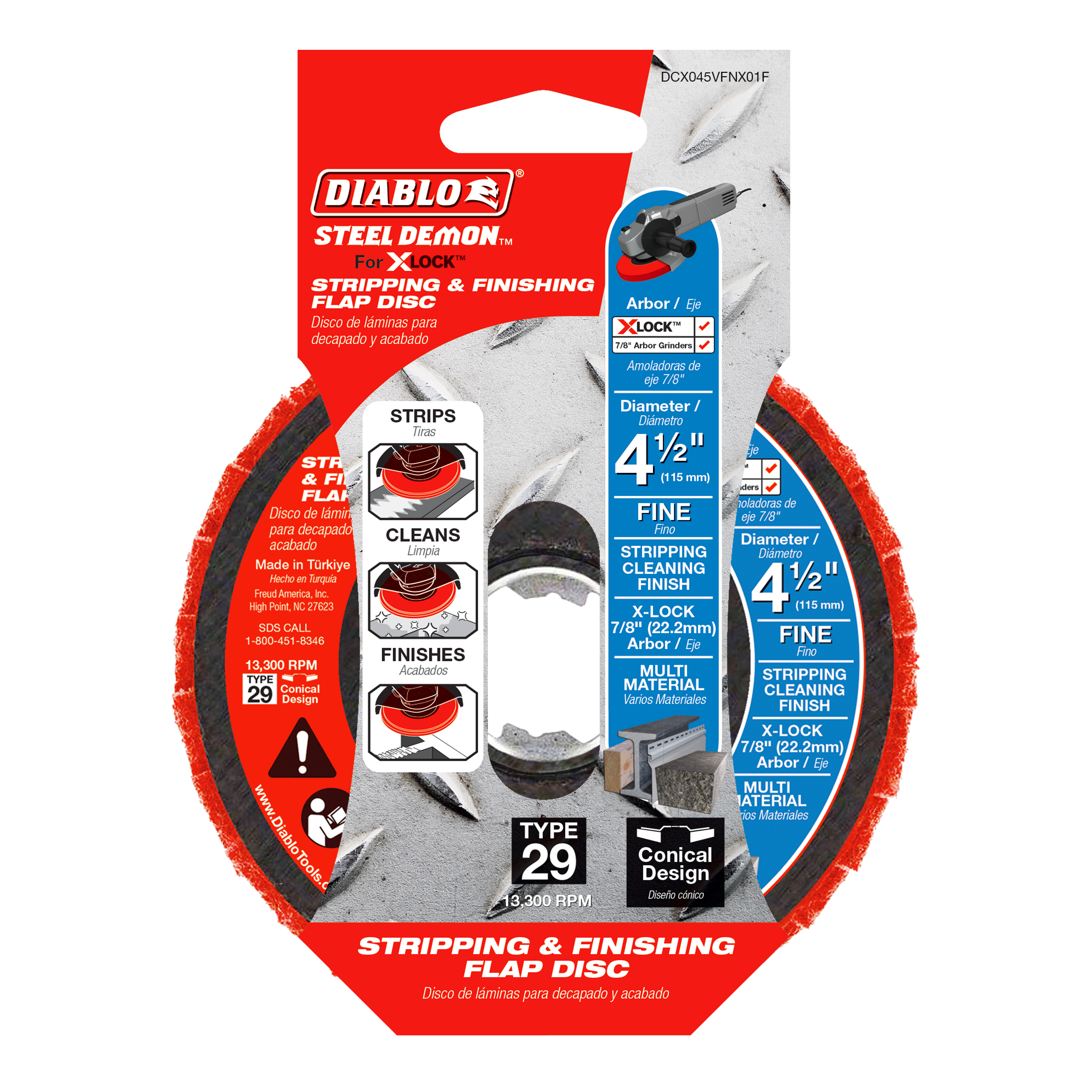 Diablo DCX045VFNX01F Diablo Steel Demon™ 4-1/2" Fine-Grit Stripping and Finishing Flap Disc for X-LOCK™ and 7/8" Arbor Angle Grinders