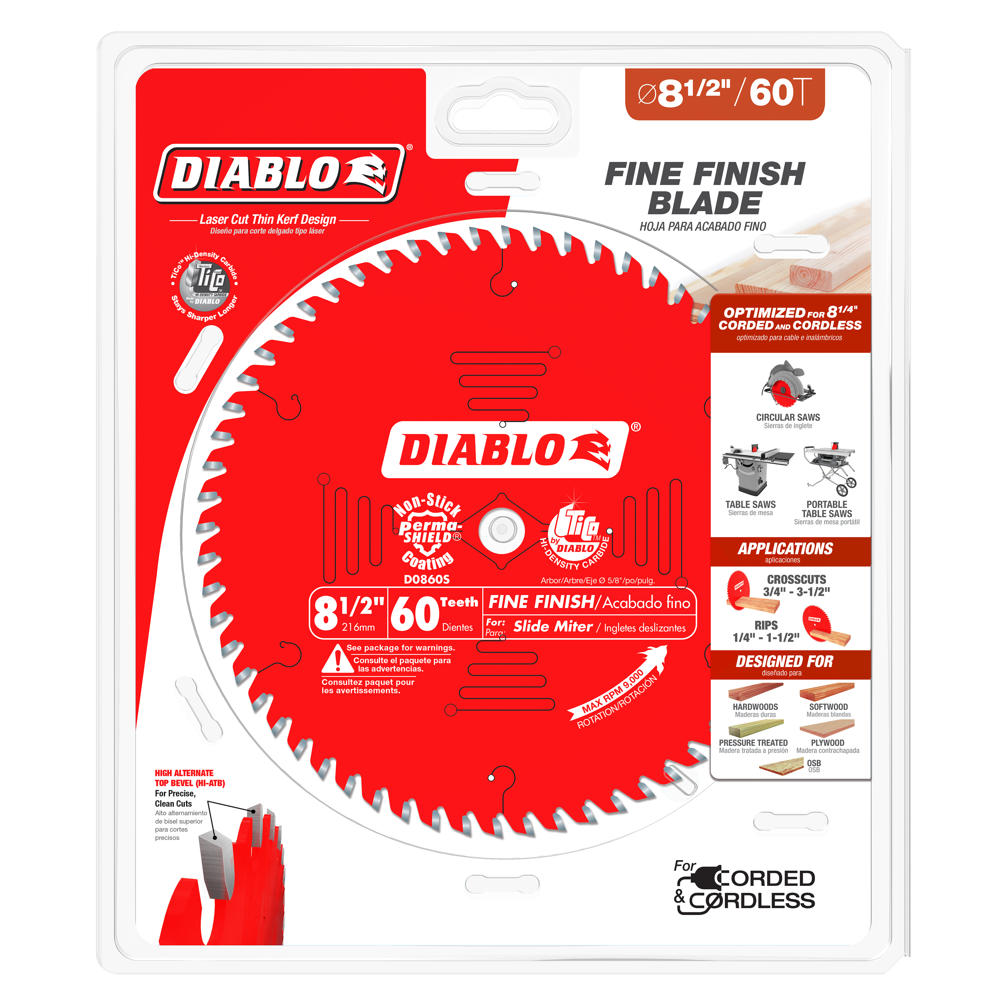 Diablo D0860S 8-1/2" x 60-Teeth Fine Finish Saw Blade for Wood