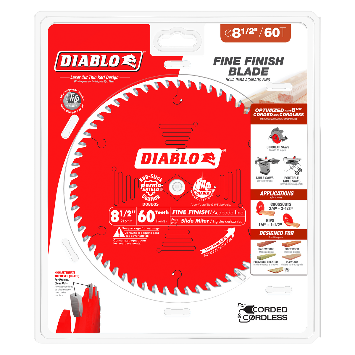 Diablo D0860S 8-1/2" x 60-Teeth Fine Finish Saw Blade for Wood