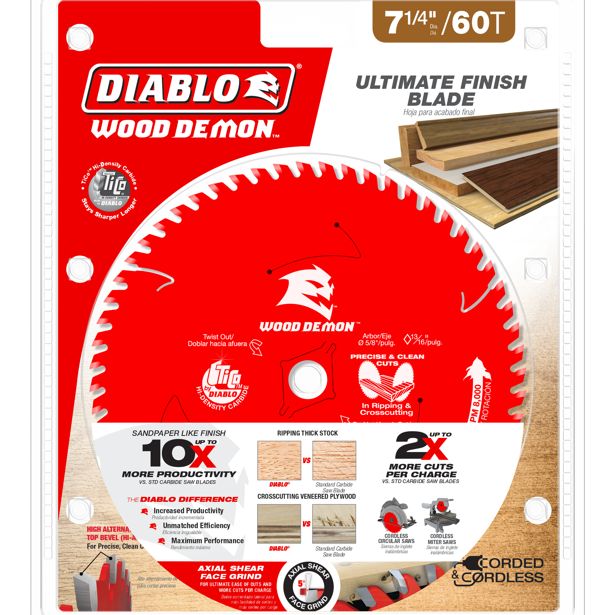 Diablo D0760UXA 7-¼ 60-Teeth Wood Demon™ Ultimate Finish Carbide Saw Blade for Wood